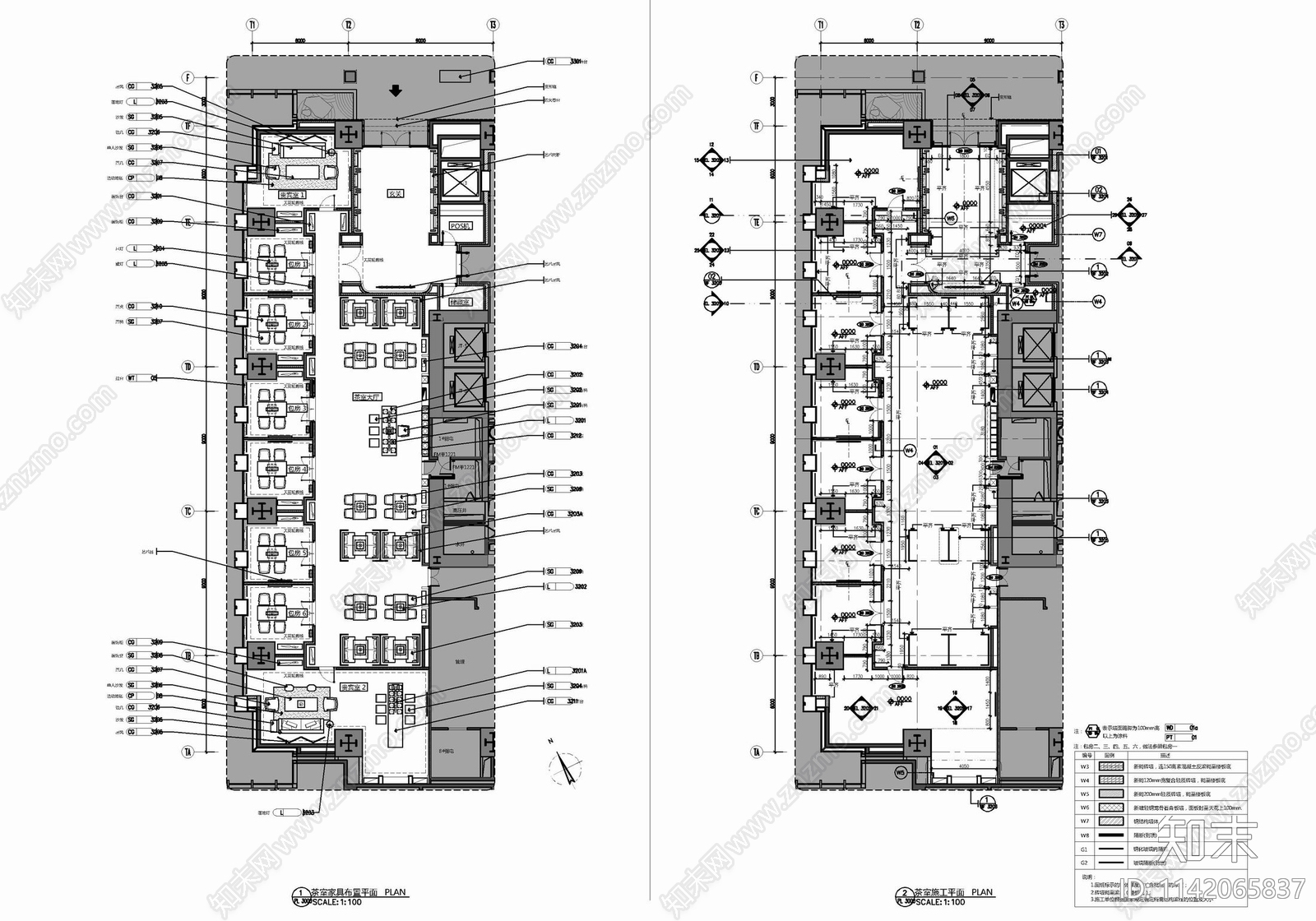 400㎡休闲茶室会所室内cad施工图下载【ID:1142065837】