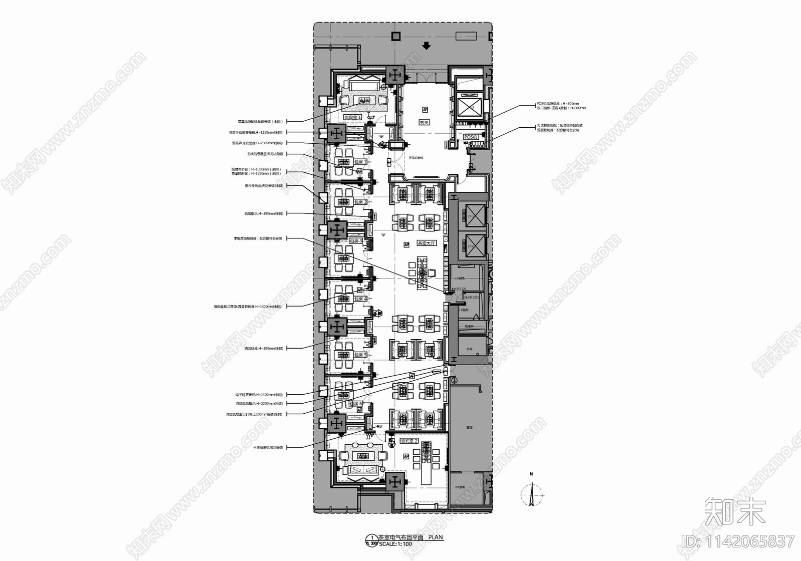 400㎡休闲茶室会所室内cad施工图下载【ID:1142065837】