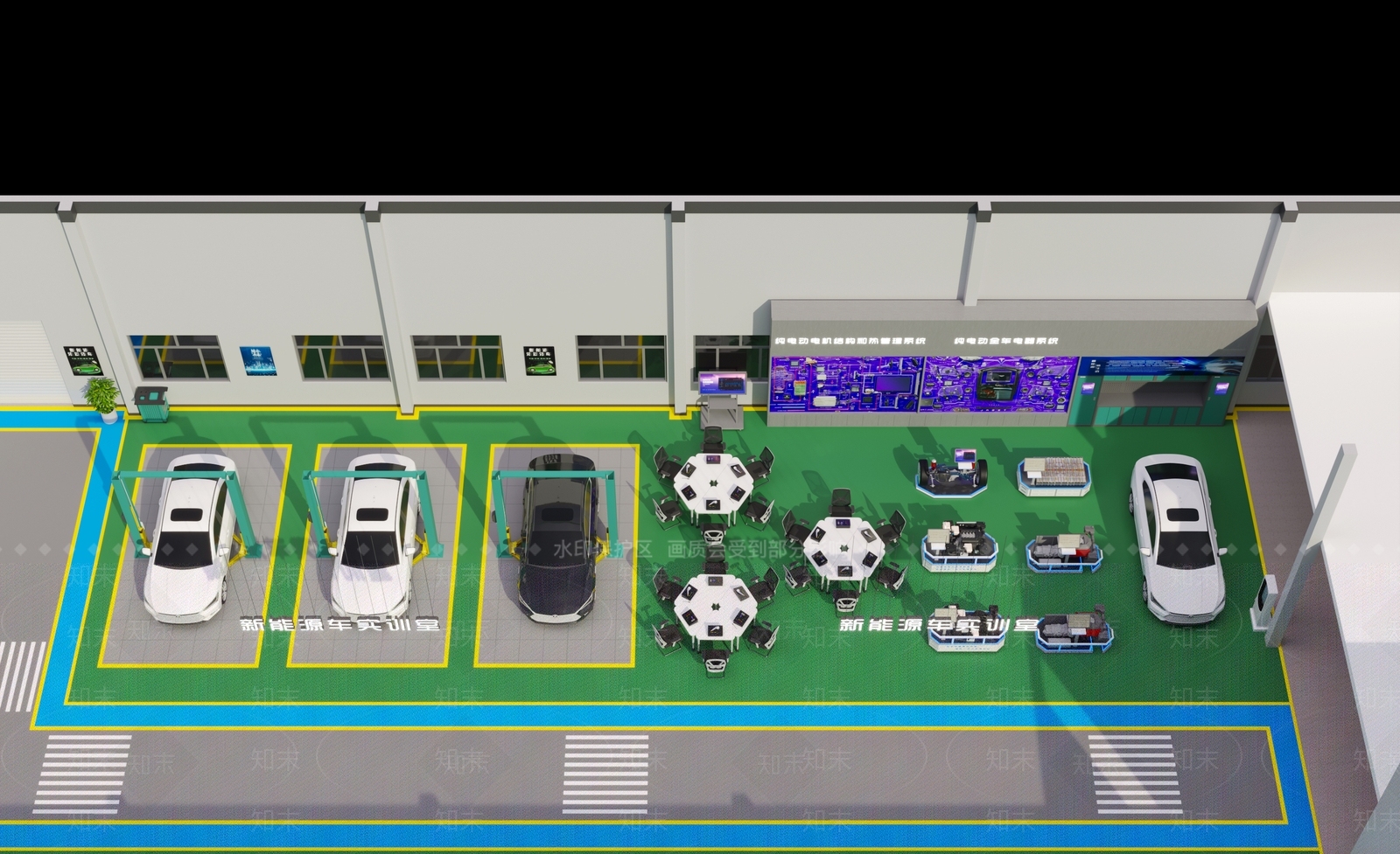 现代风格汽车实训室3D模型下载【ID:1142067345】