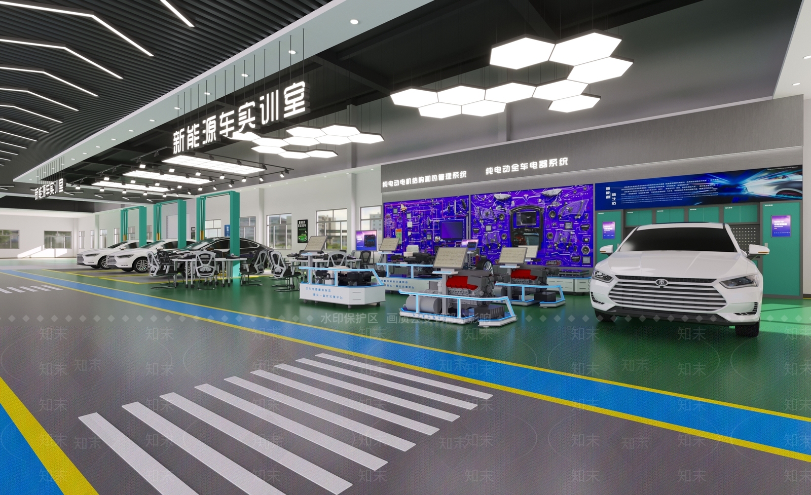 现代风格汽车实训室3D模型下载【ID:1142067345】