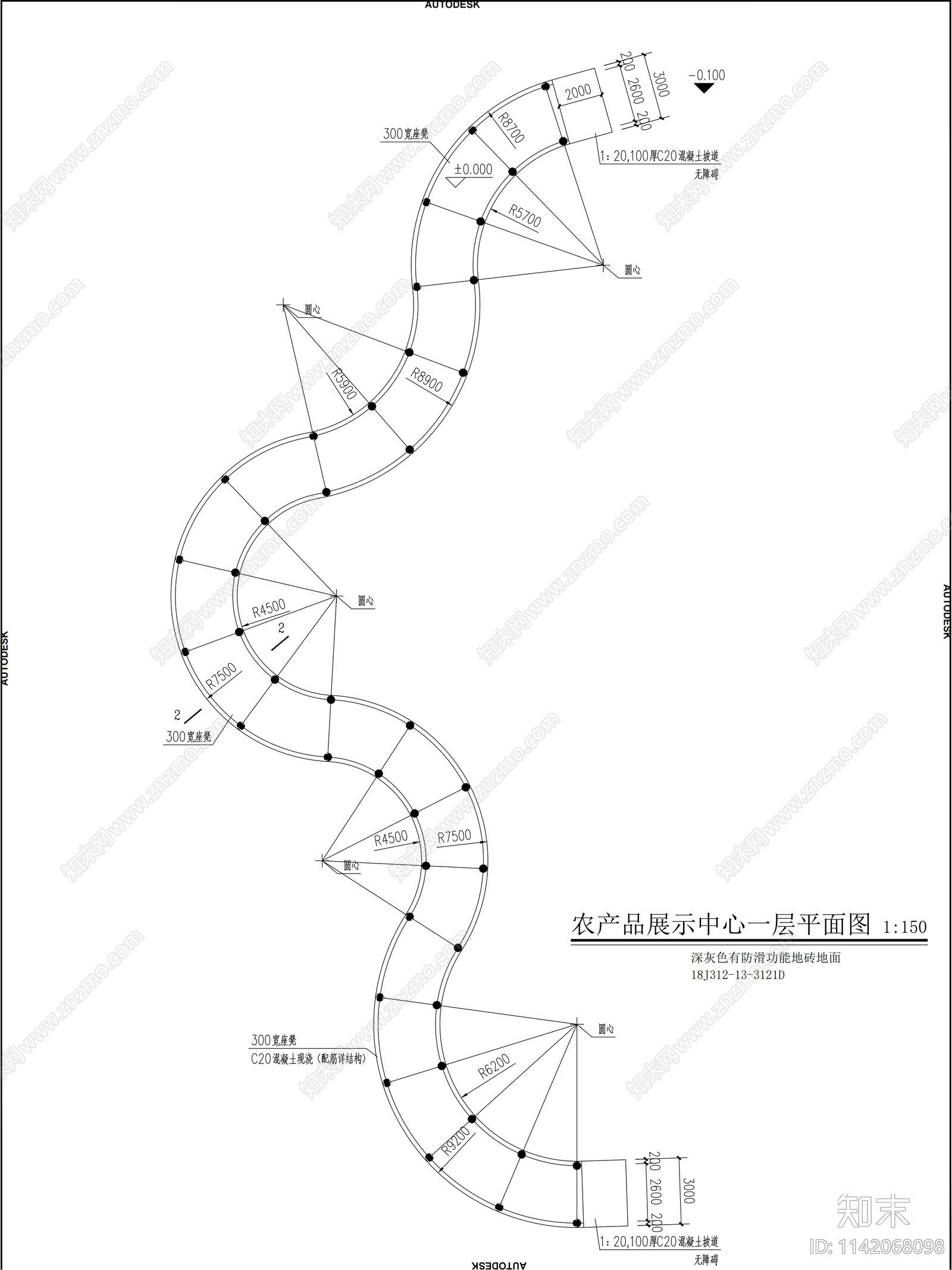 弧形连廊展示中心cad施工图下载【ID:1142068098】