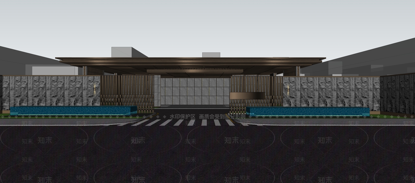 中式景观大门SU模型下载【ID:1142072372】