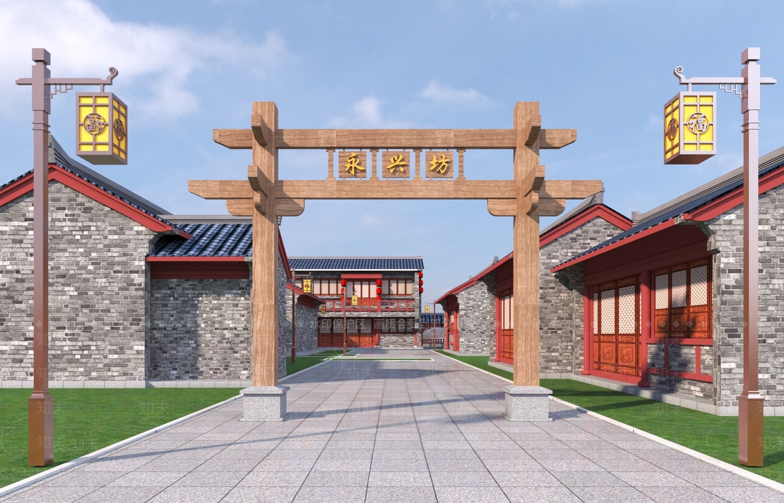 中式永兴坊木牌坊SU模型下载【ID:1142306013】