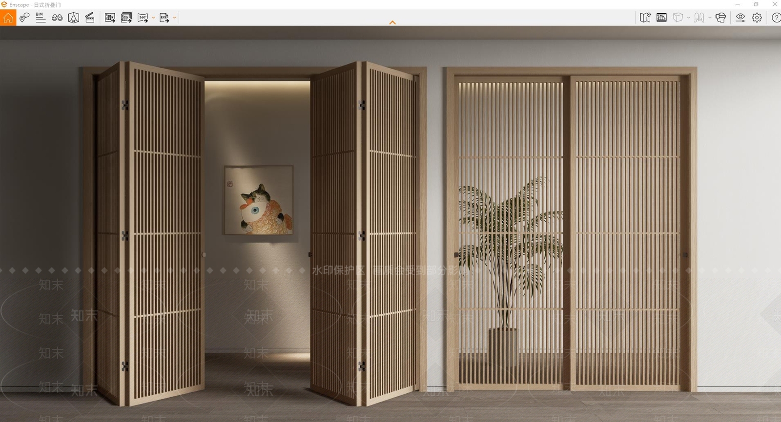 日式折叠门SU模型下载【ID:1142079590】