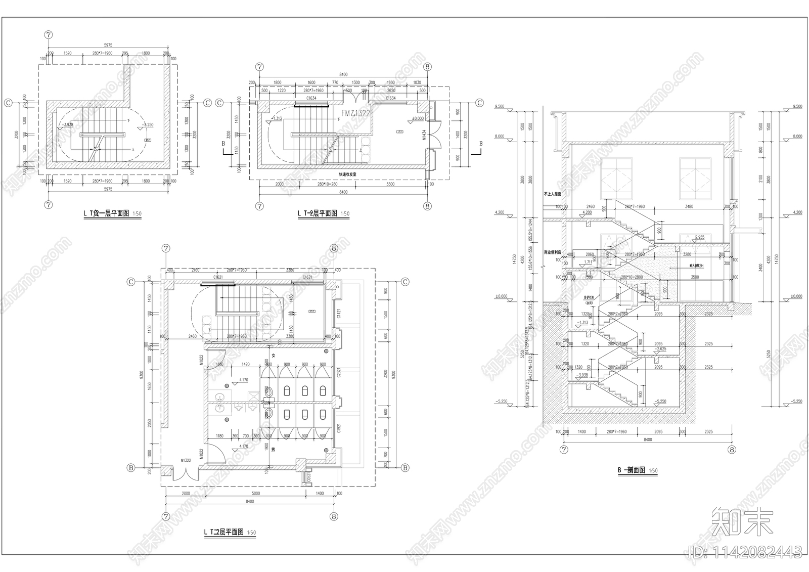 现代多层沿街商业街建筑cad施工图下载【ID:1142082443】