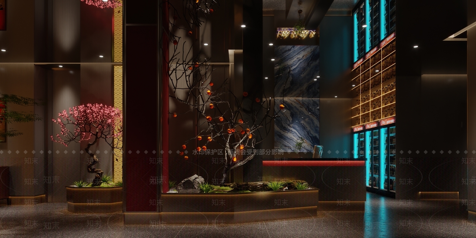 现代风格中餐厅前台走道3D模型下载【ID:1142087272】