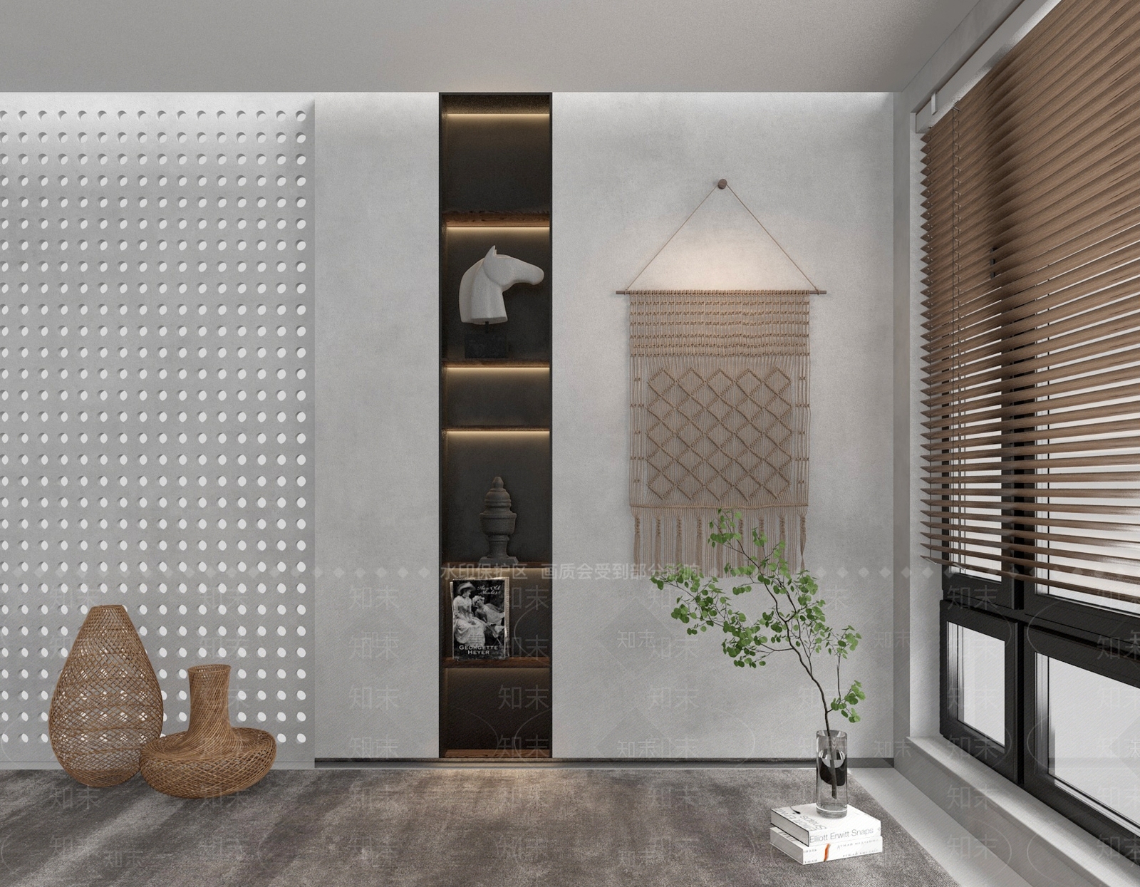 侘寂风背景墙饰品3D模型下载【ID:1142088174】