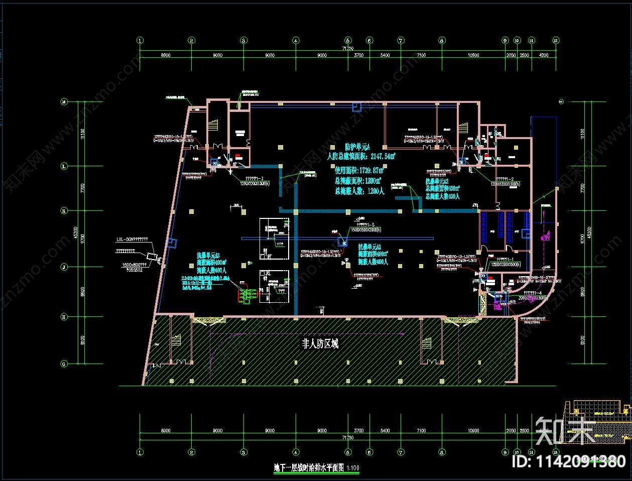 地下室人防工程水电风cad施工图下载【ID:1142091380】