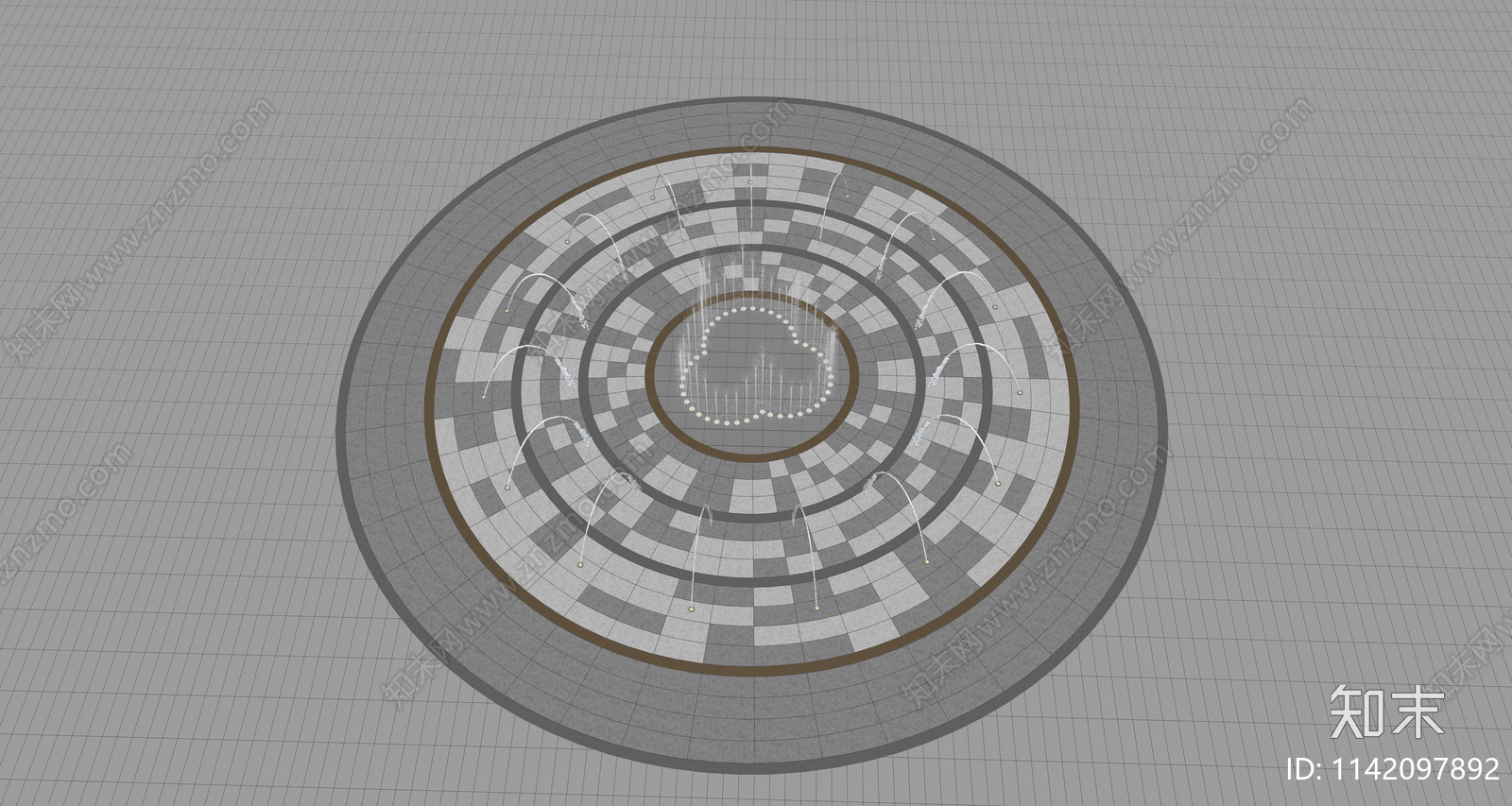 现代商业广场水景喷泉SU模型下载【ID:1142097892】
