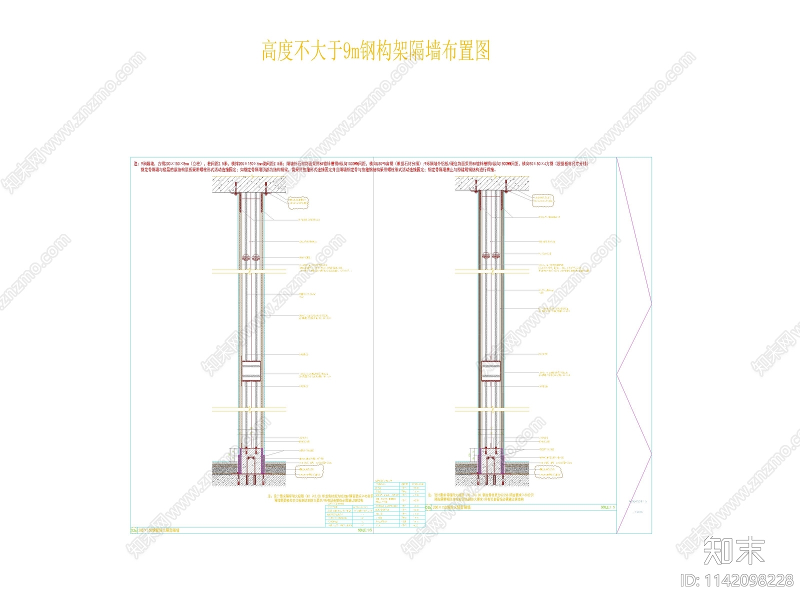 钢结构隔墙详图cad施工图下载【ID:1142098228】