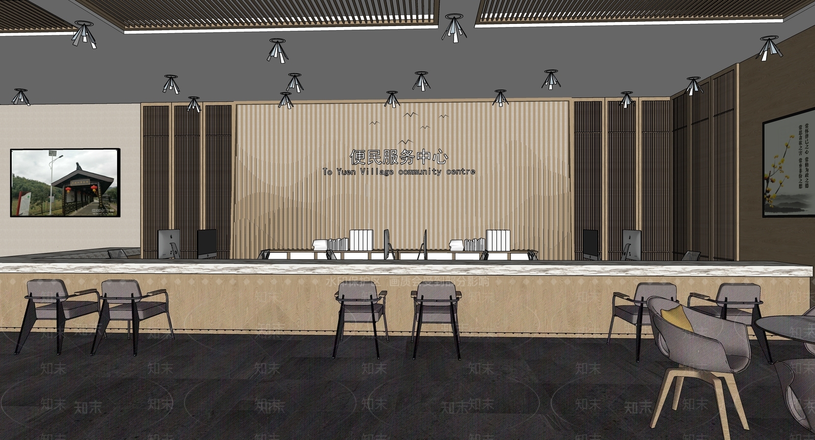 新中式酒店大堂SU模型下载【ID:1215202605】