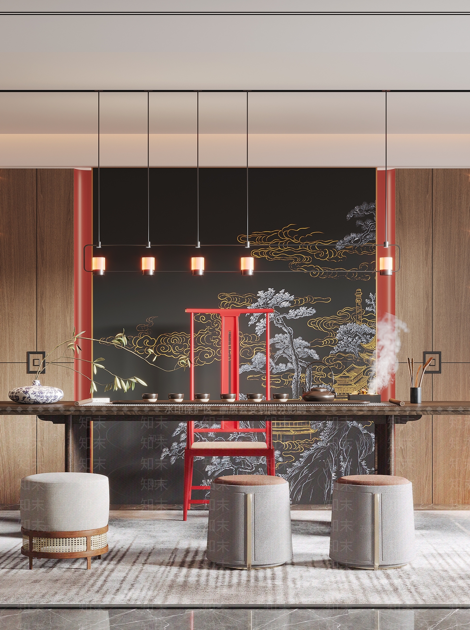 新中式茶室3D模型下载【ID:1142113255】_知末3d模型网