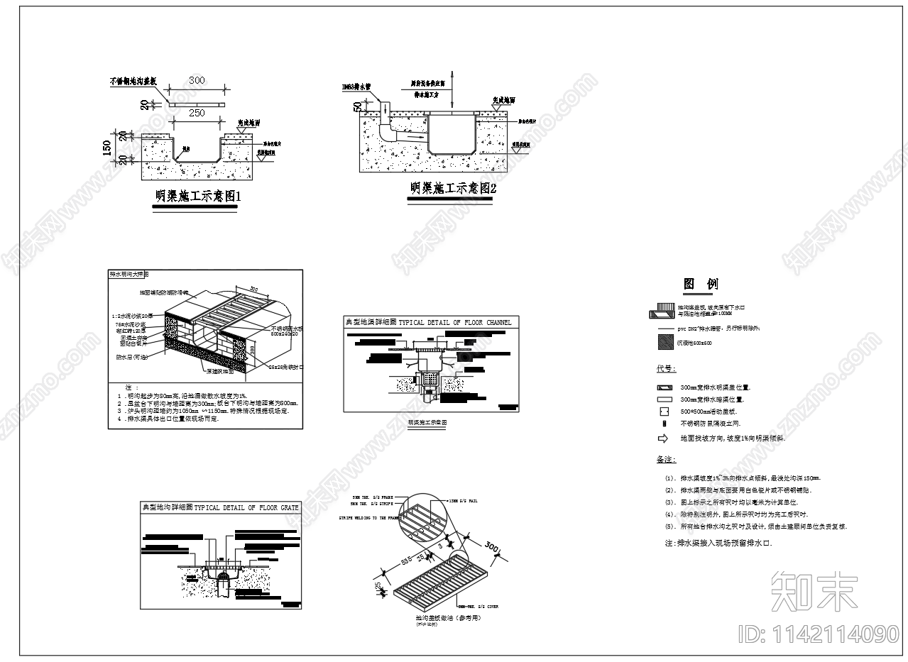 厨房排水沟地沟盖板施工图下载【ID:1142114090】