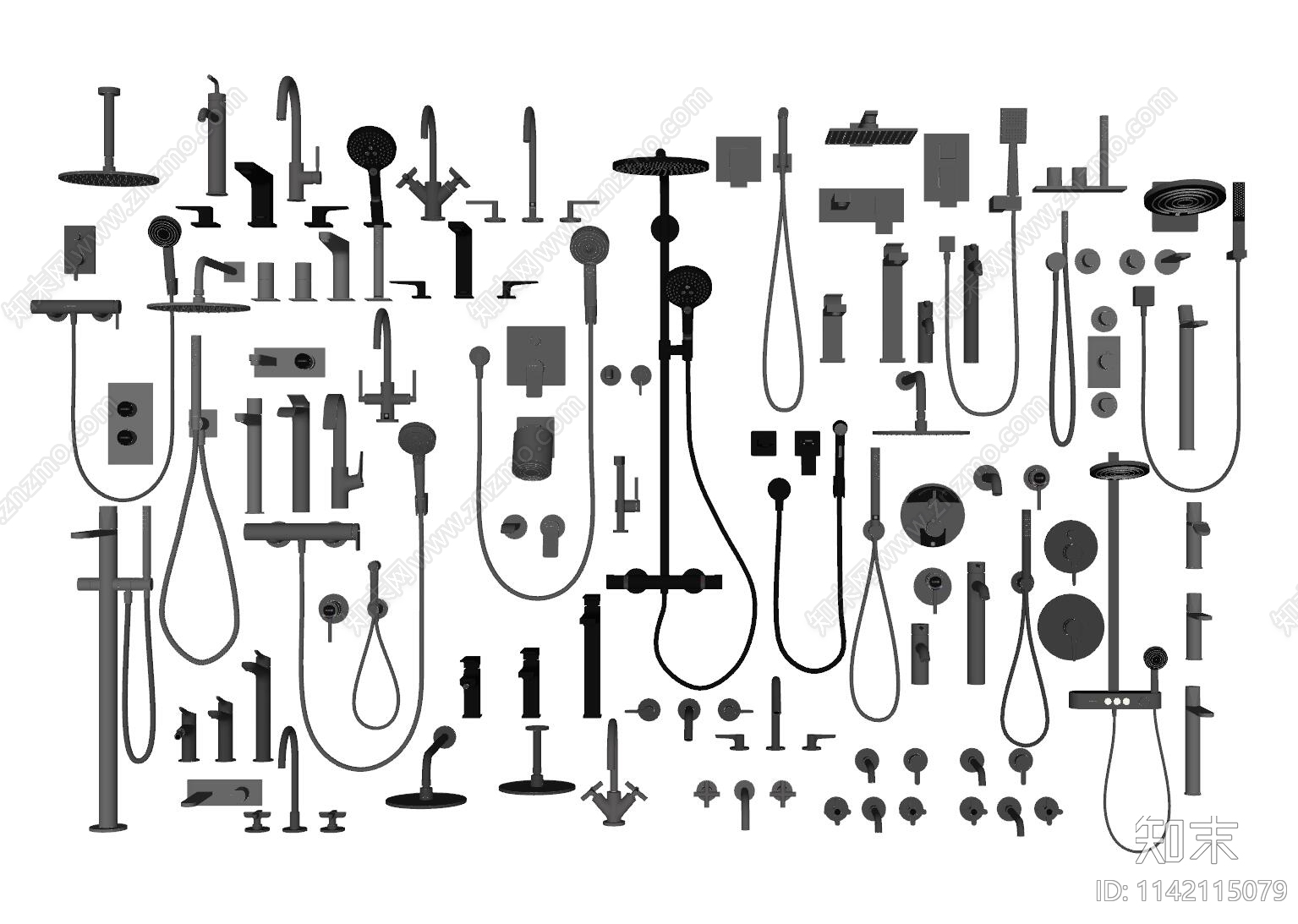 现代水龙头淋浴SU模型下载【ID:1142115079】