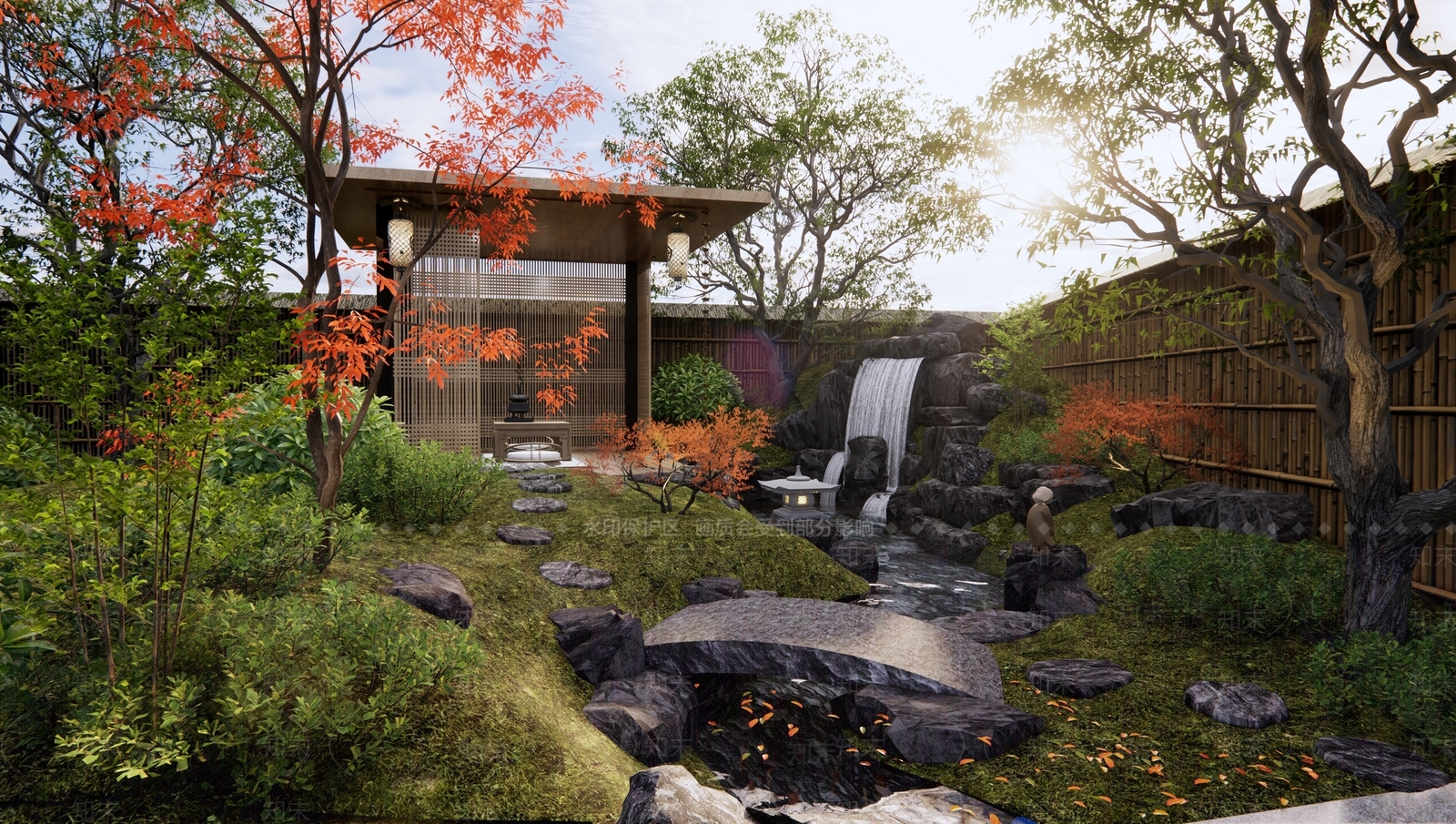 日式禅意庭院景观SU模型下载【ID:1142121031】