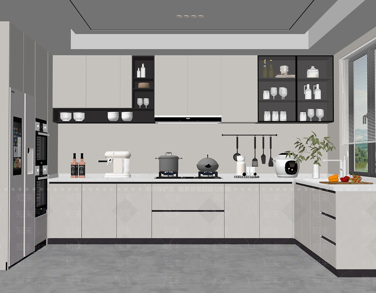 现代封闭式厨房SU模型下载【ID:1142132895】