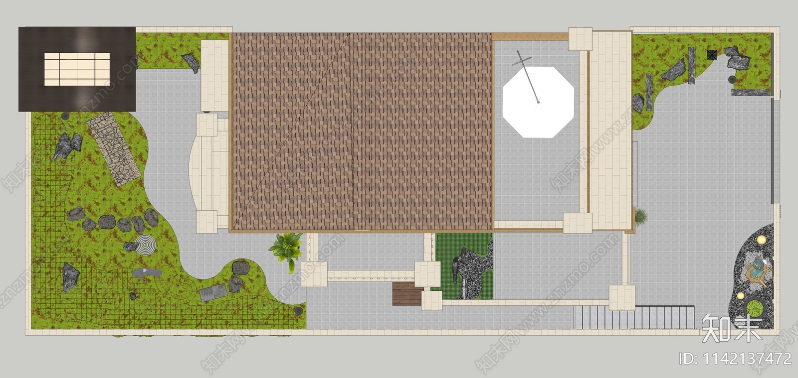 日式庭院花园SU模型下载【ID:1142137472】