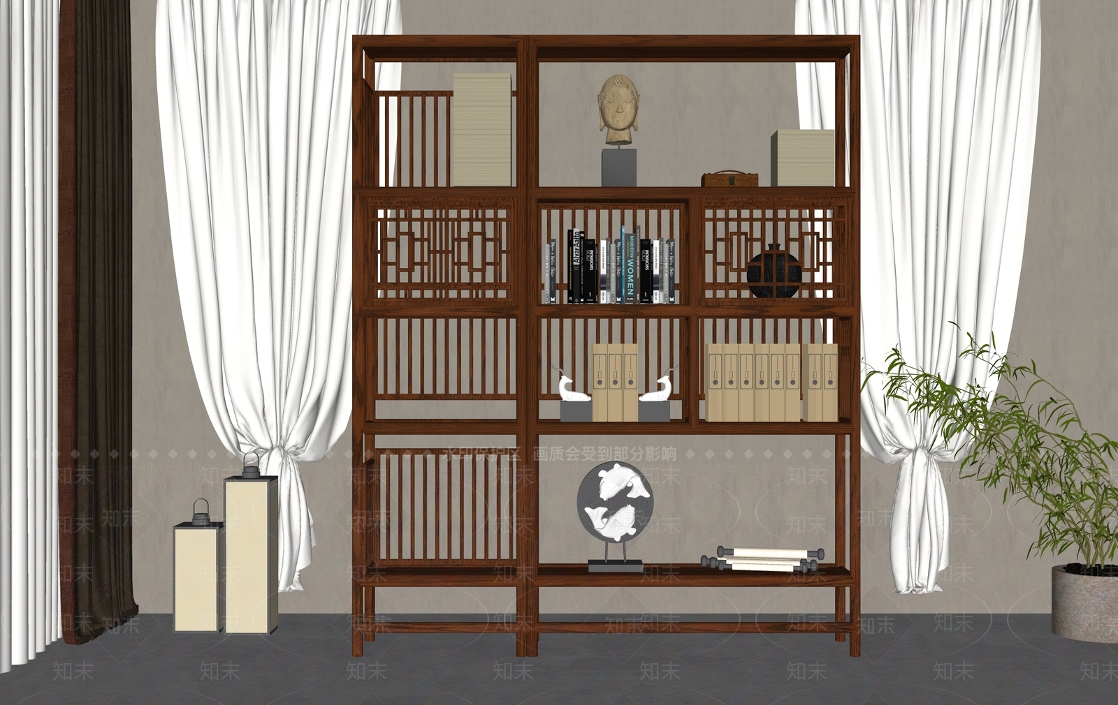 新中式博古架SU模型下载【ID:1142142893】