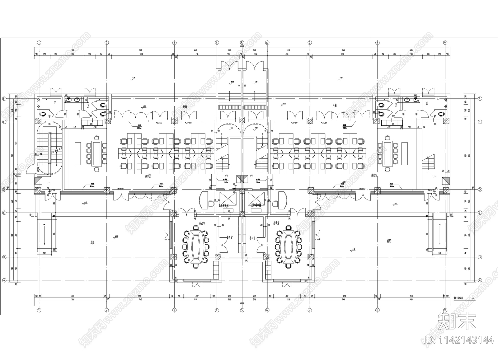 企业总部办公楼建筑cad施工图下载【ID:1142143144】
