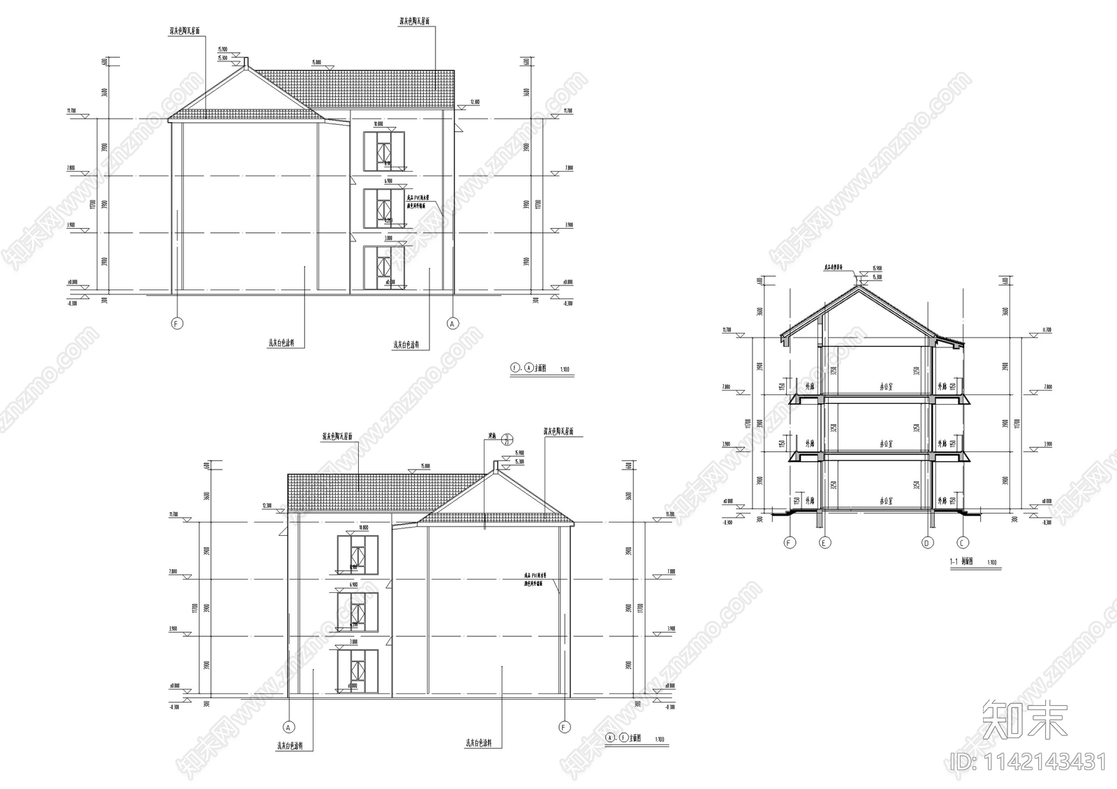 企业总部办公楼建筑施工图下载【ID:1142143431】