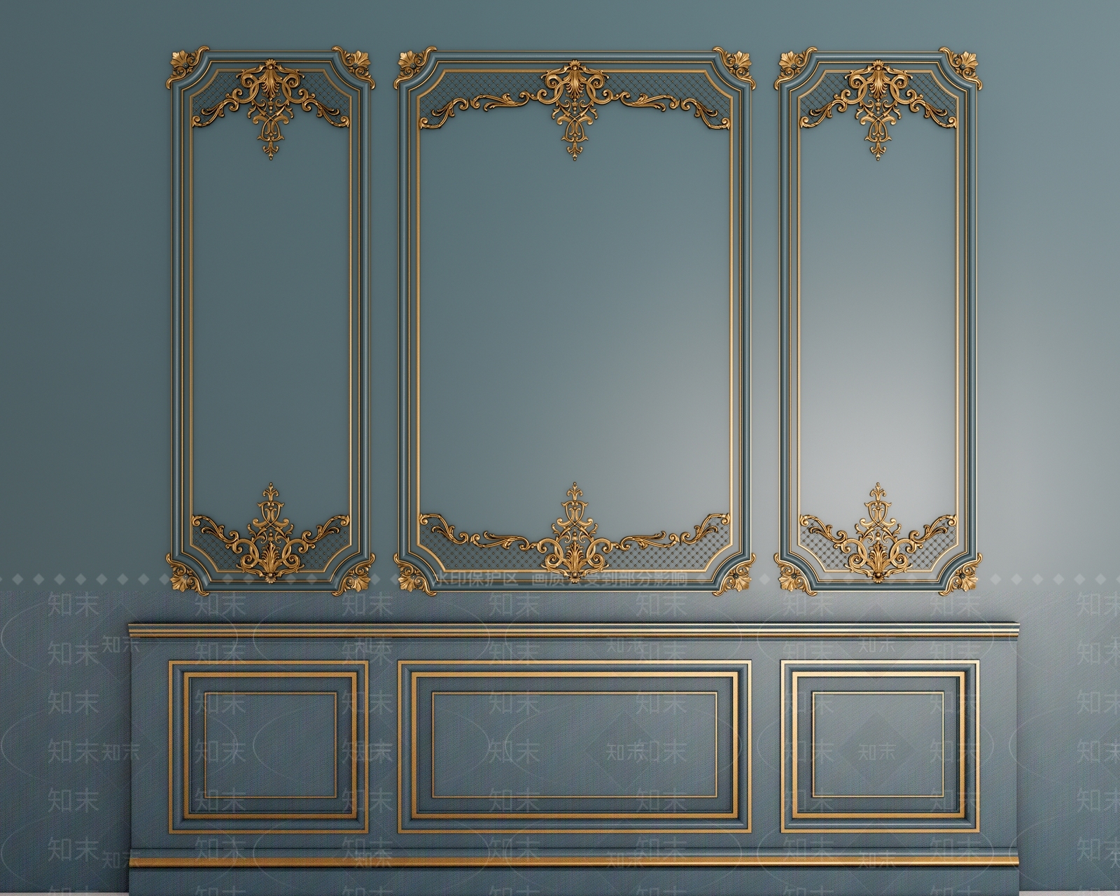 欧式实木雕花护墙板SU模型下载【ID:1142157113】