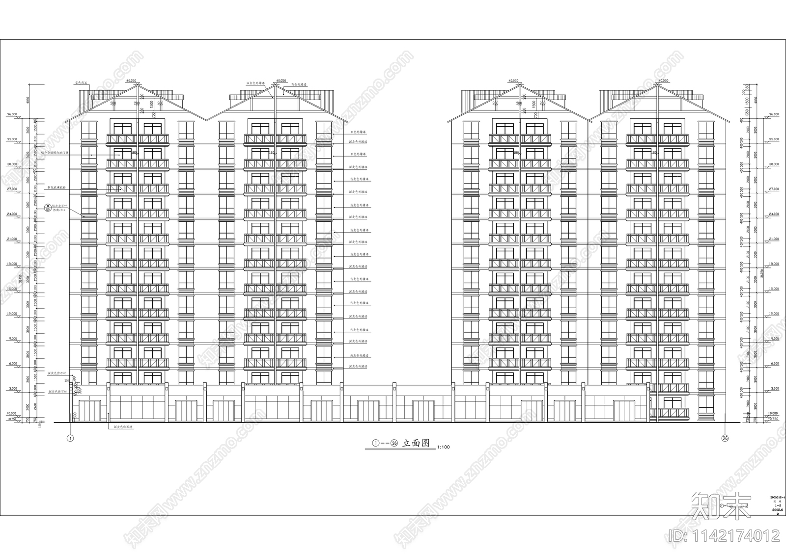 十二层小高层住宅楼建筑cad施工图下载【ID:1142174012】