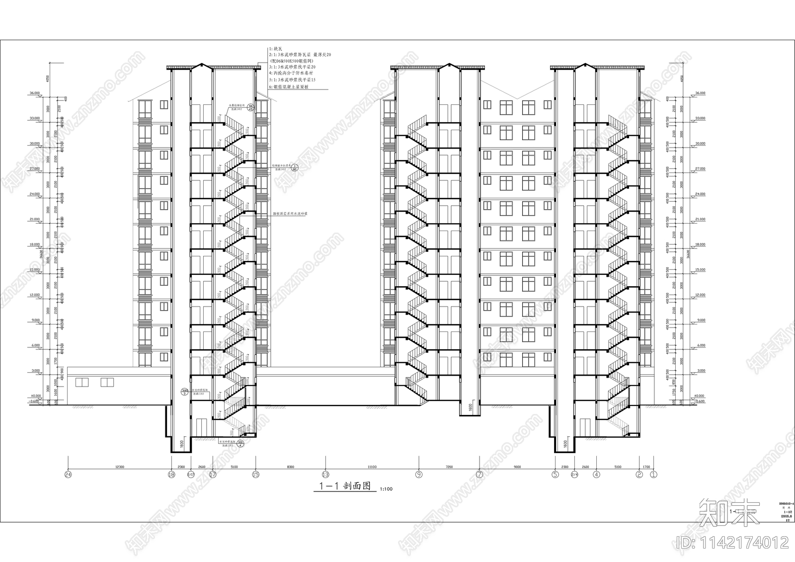 十二层小高层住宅楼建筑cad施工图下载【ID:1142174012】