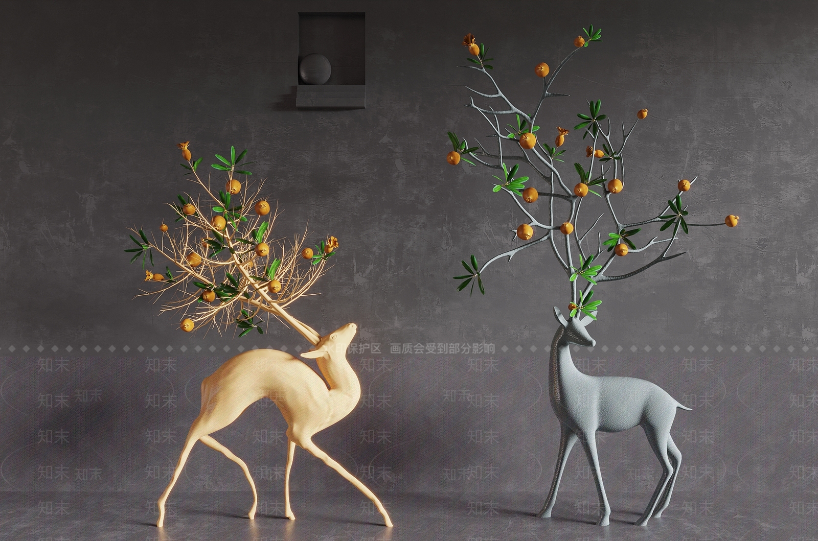 新中式鹿雕塑摆件3D模型下载【ID:1142177190】