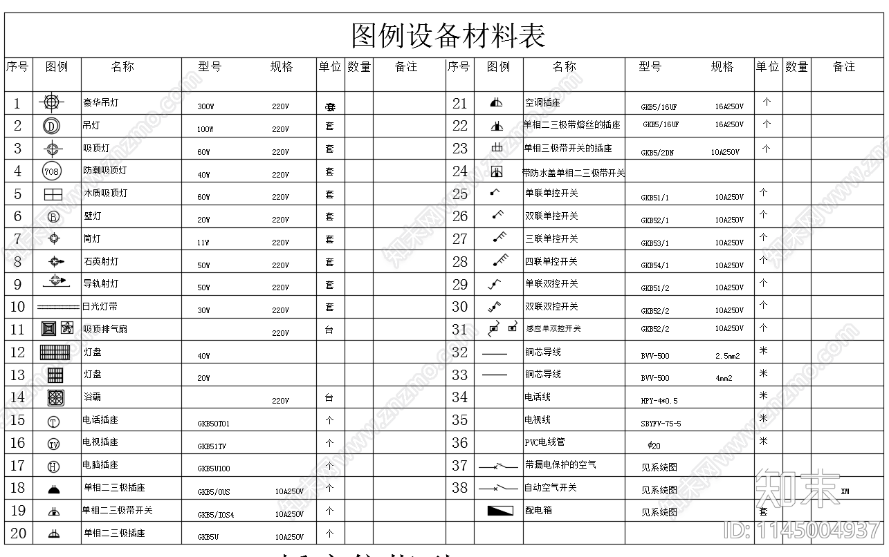 净水系统及开关插座灯具点位图cad施工图下载【ID:1145004937】