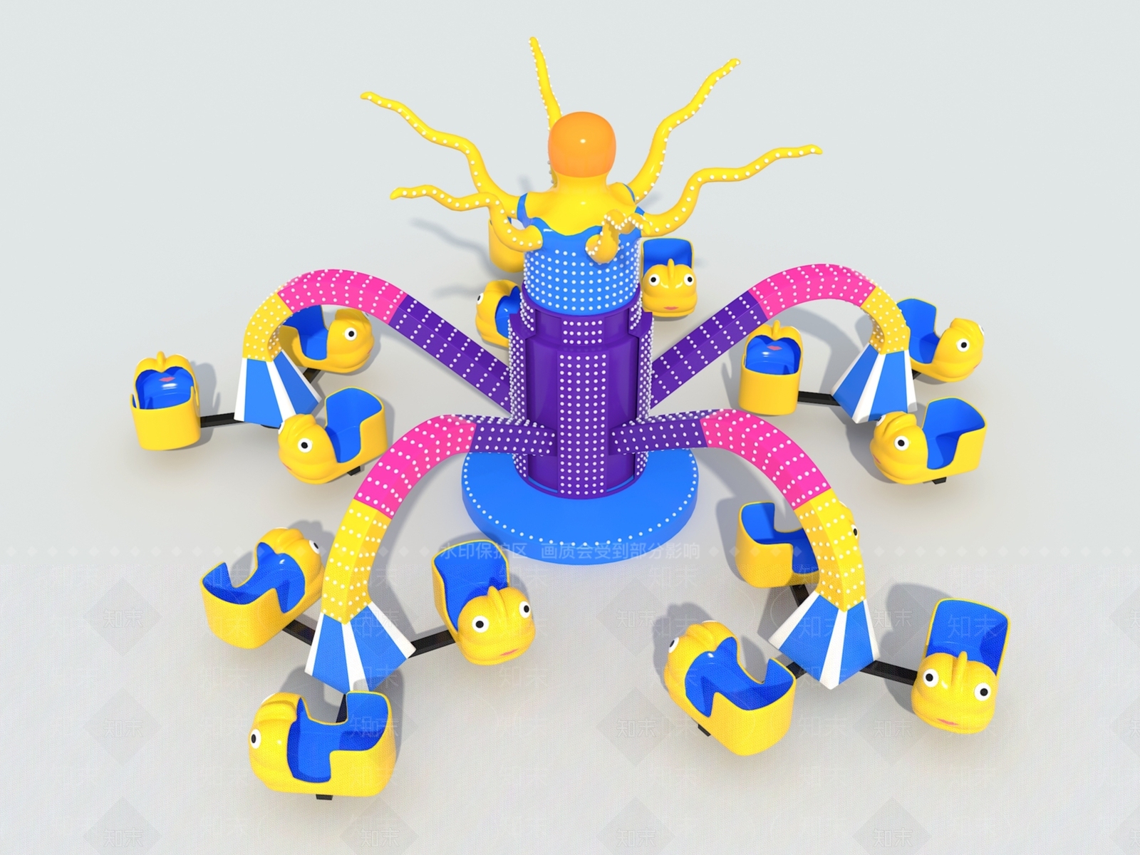 游乐设备旋转大章鱼SU模型下载【ID:1142627975】