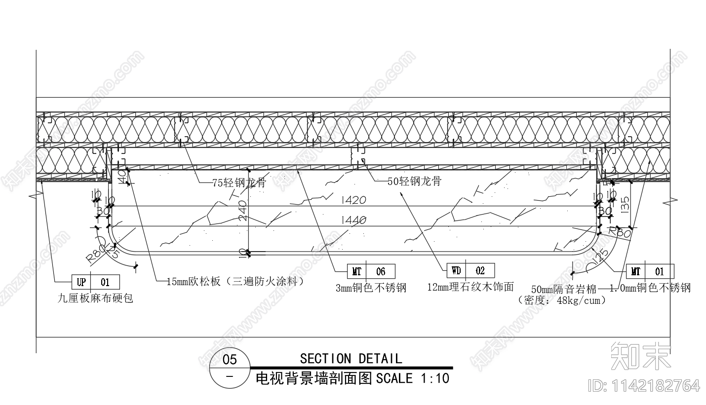 电视背景墙详图cad施工图下载【ID:1142182764】