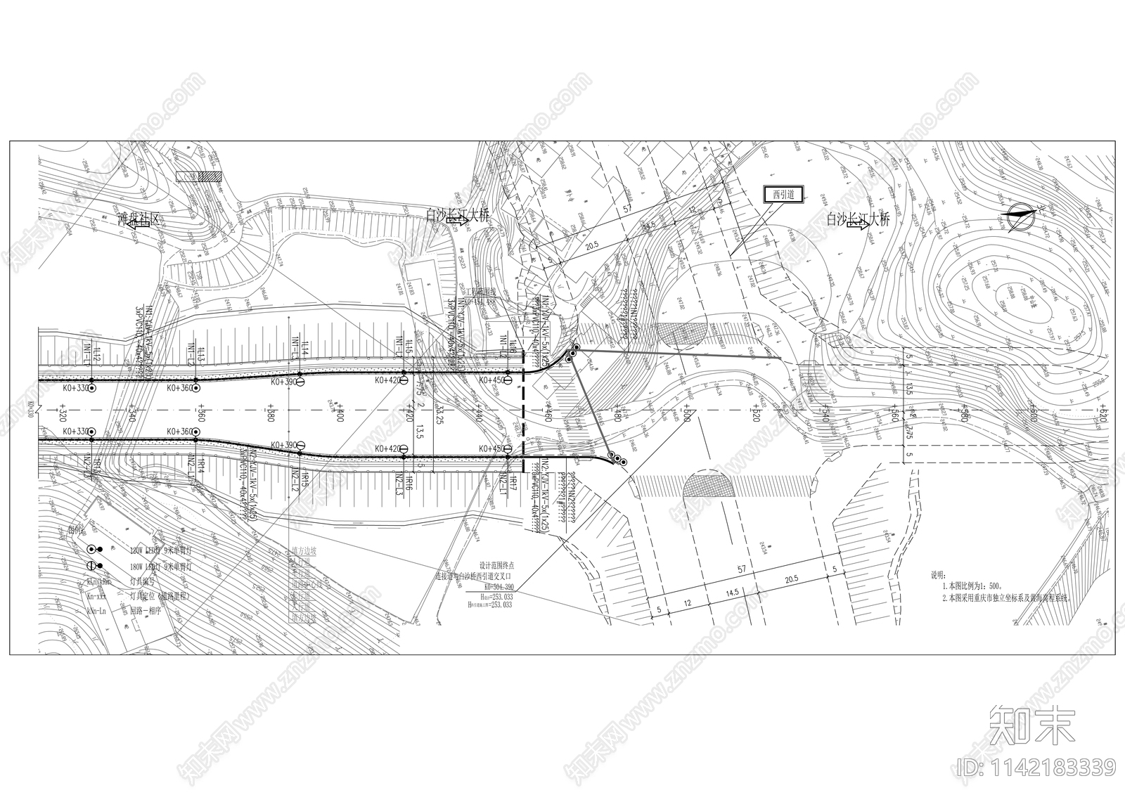 白沙长江大桥至滩盘物流区道路工程cad施工图下载【ID:1142183339】
