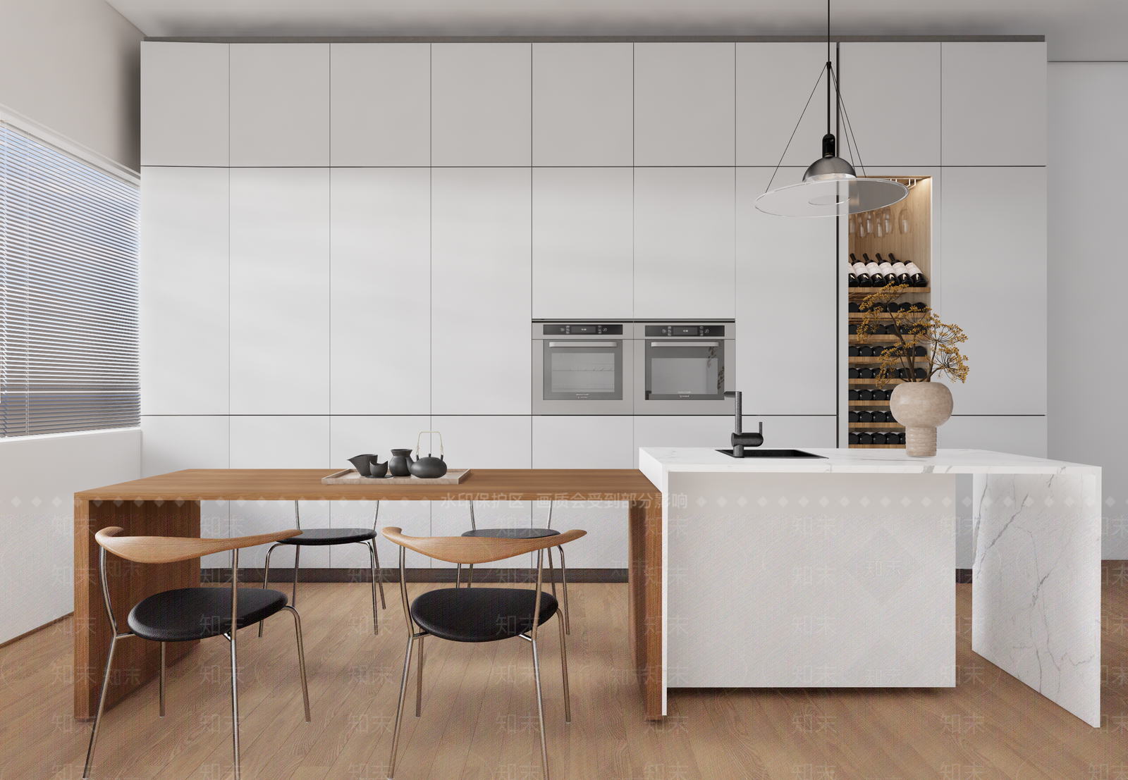 西厨吧台桌椅组合3D模型下载【ID:1143144156】