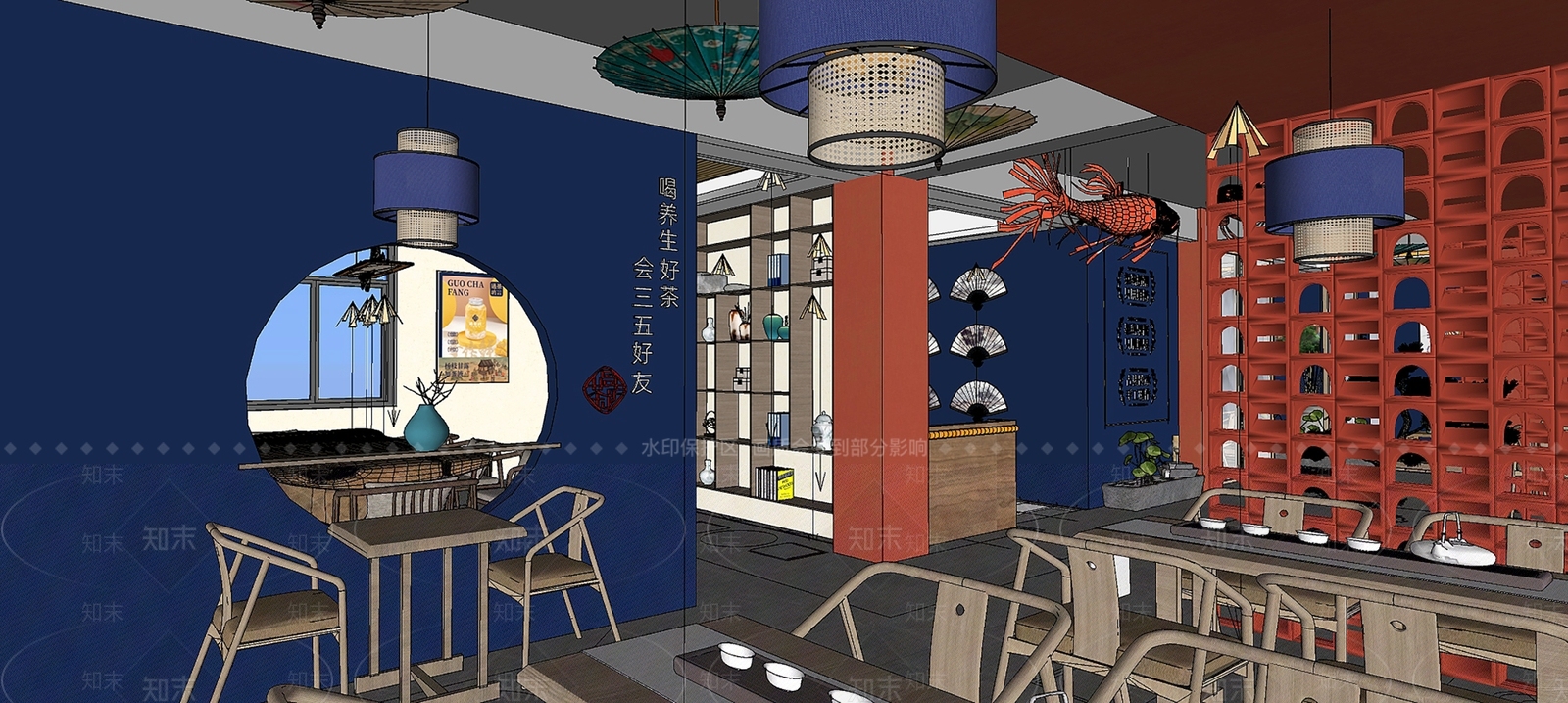 新中式风格奶茶店SU模型下载【ID:1142191607】