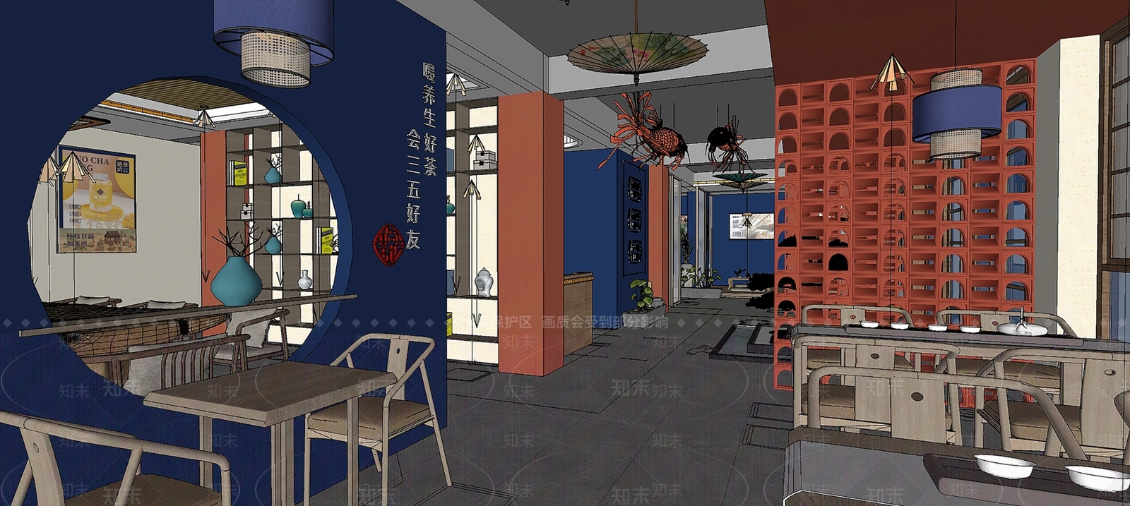 新中式风格奶茶店SU模型下载【ID:1142191607】