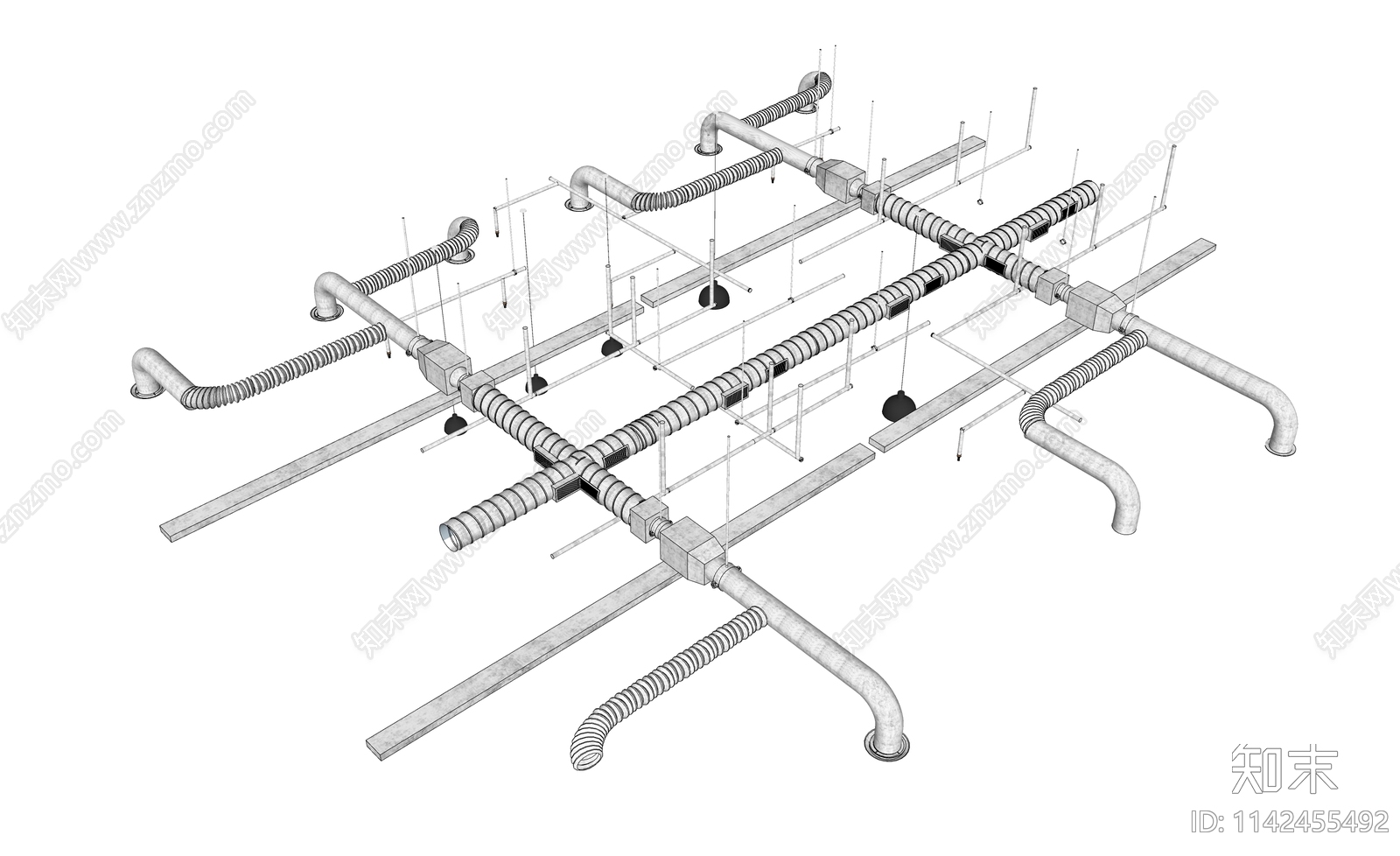 现代空调管道SU模型下载【ID:1142455492】
