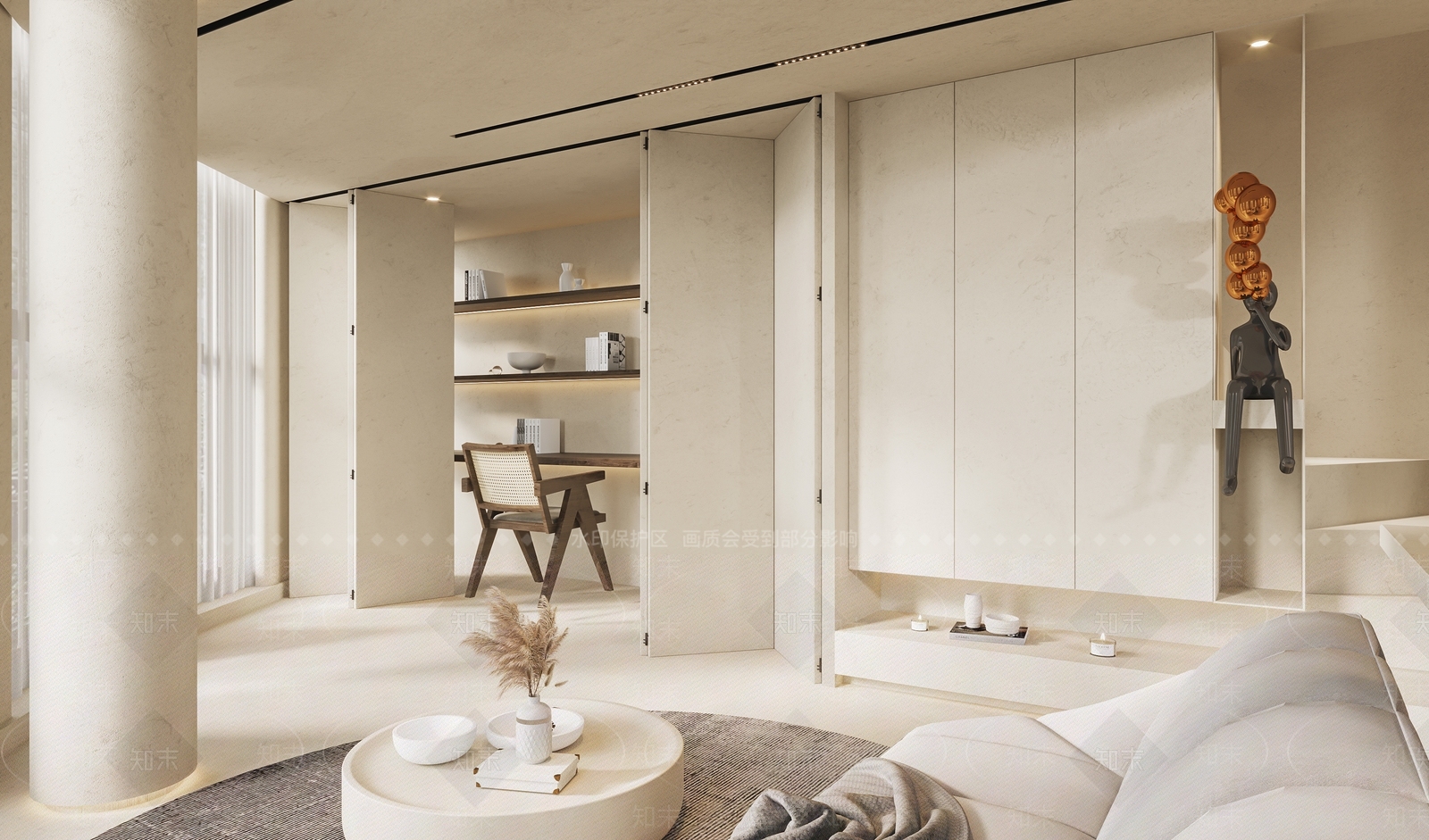 奶油风现代单身公寓3D模型下载【ID:1142200267】