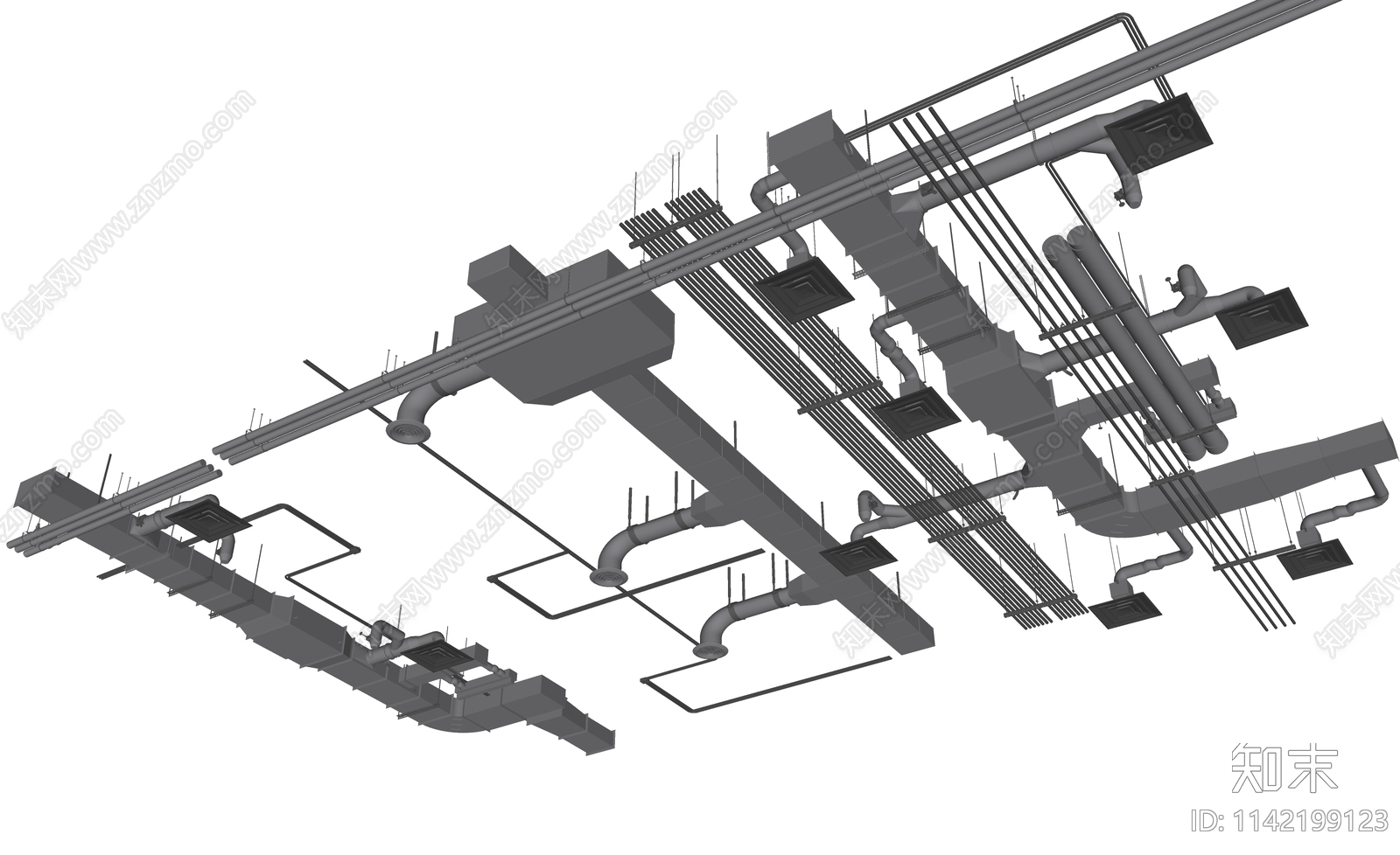 现代空调管道吊顶SU模型下载【ID:1142199123】