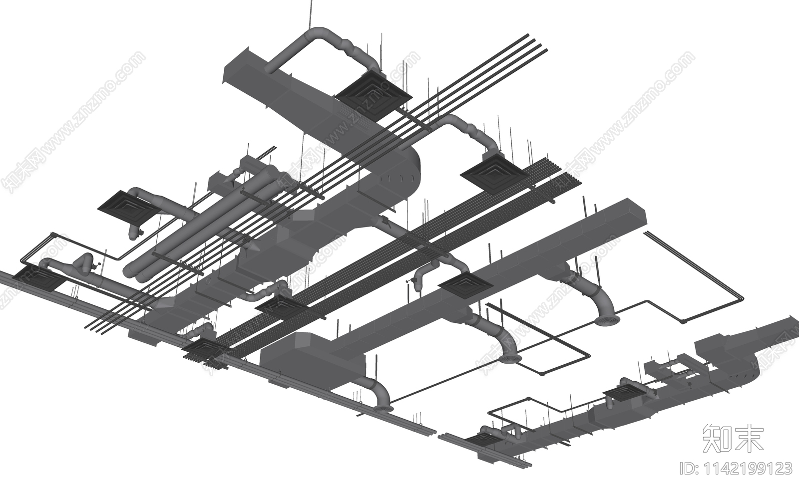 现代空调管道吊顶SU模型下载【ID:1142199123】
