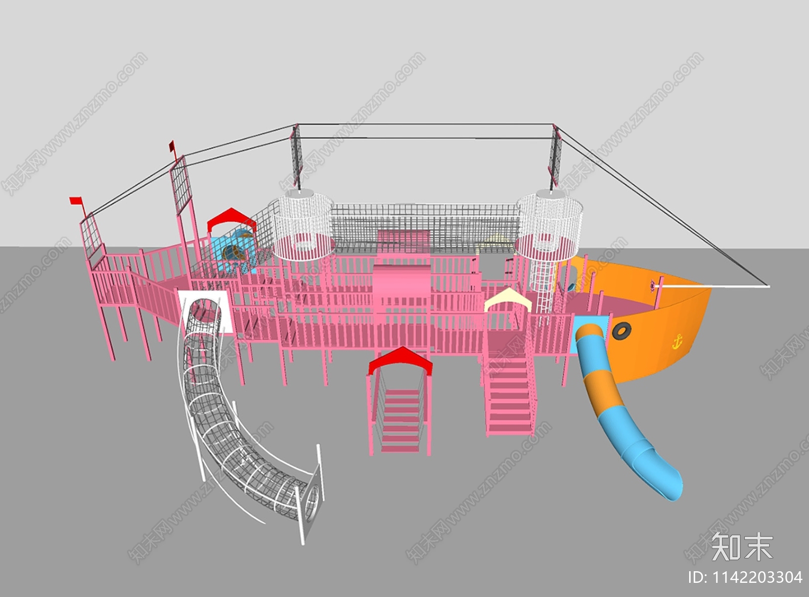 无动力游乐设备海盗船滑梯SU模型下载【ID:1142203304】