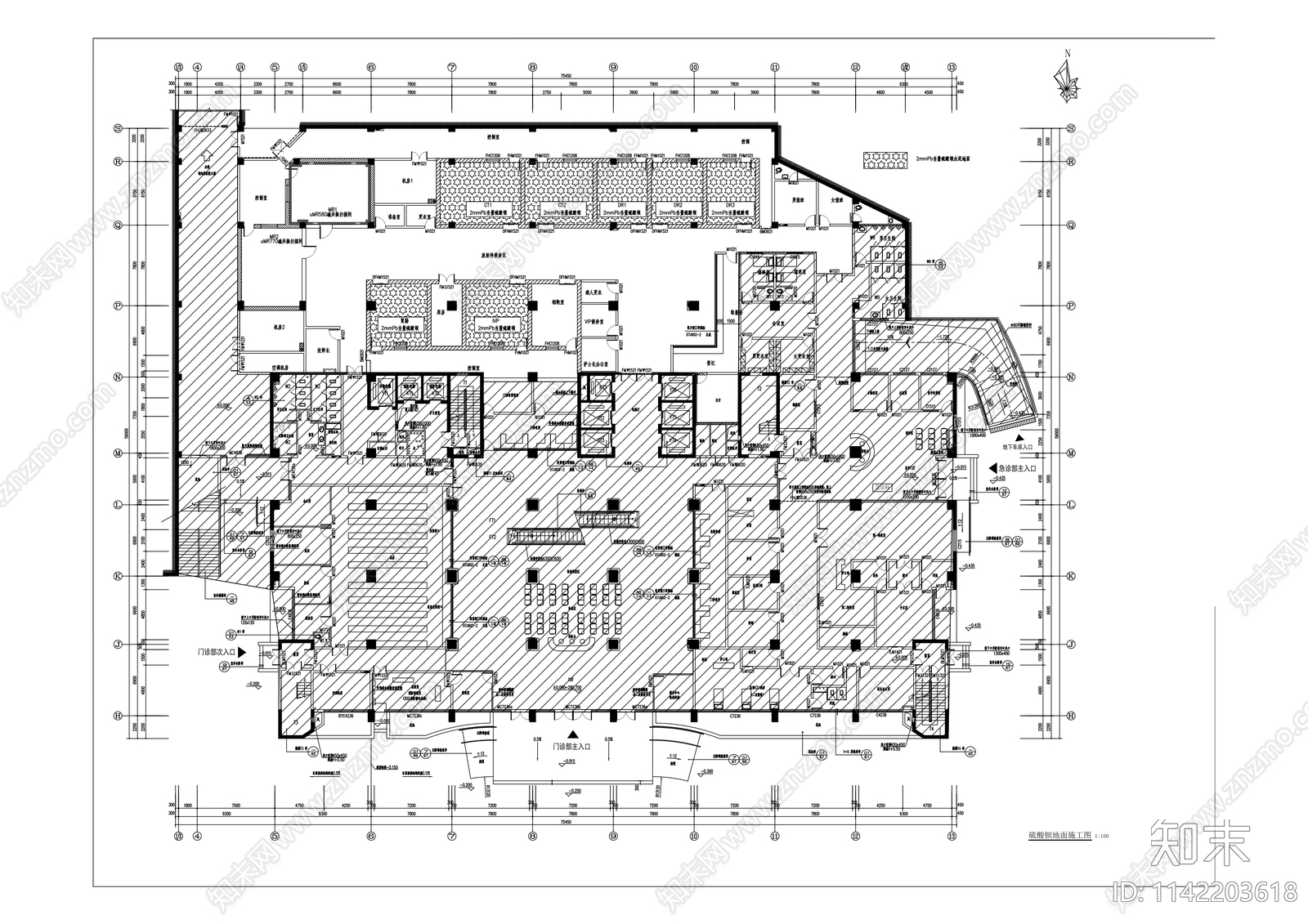 门诊综合楼放射科室内装修cad施工图下载【ID:1142203618】