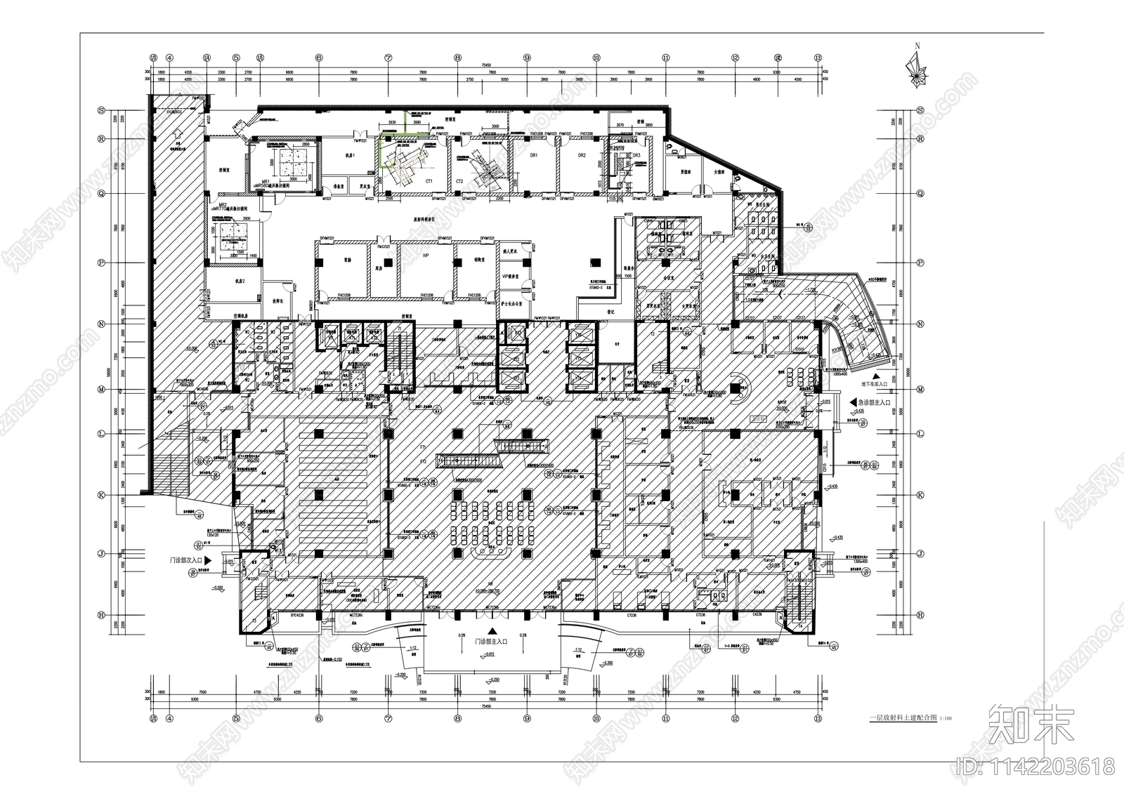 门诊综合楼放射科室内装修cad施工图下载【ID:1142203618】