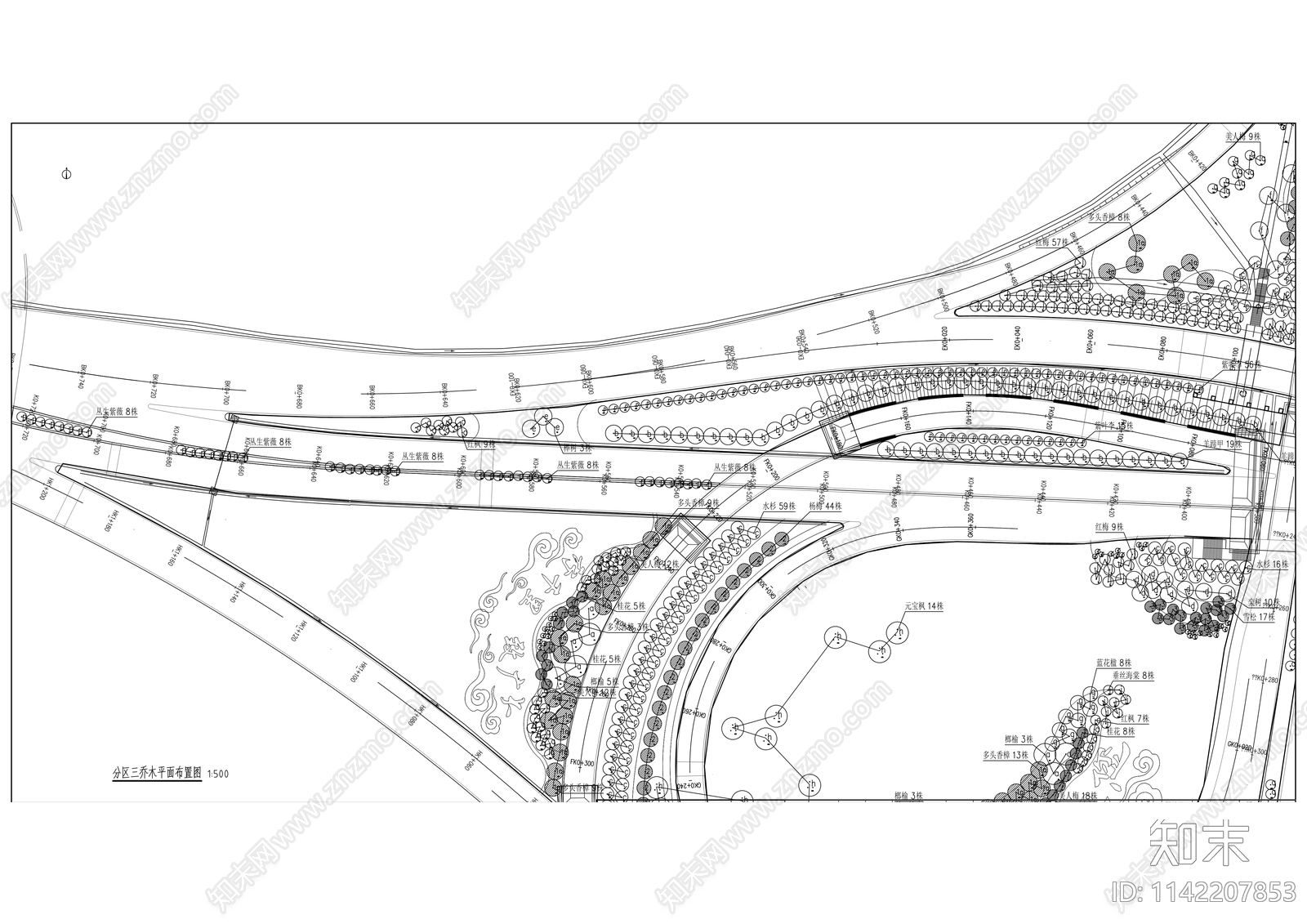 南环立交改造绿化工程cad施工图下载【ID:1142207853】
