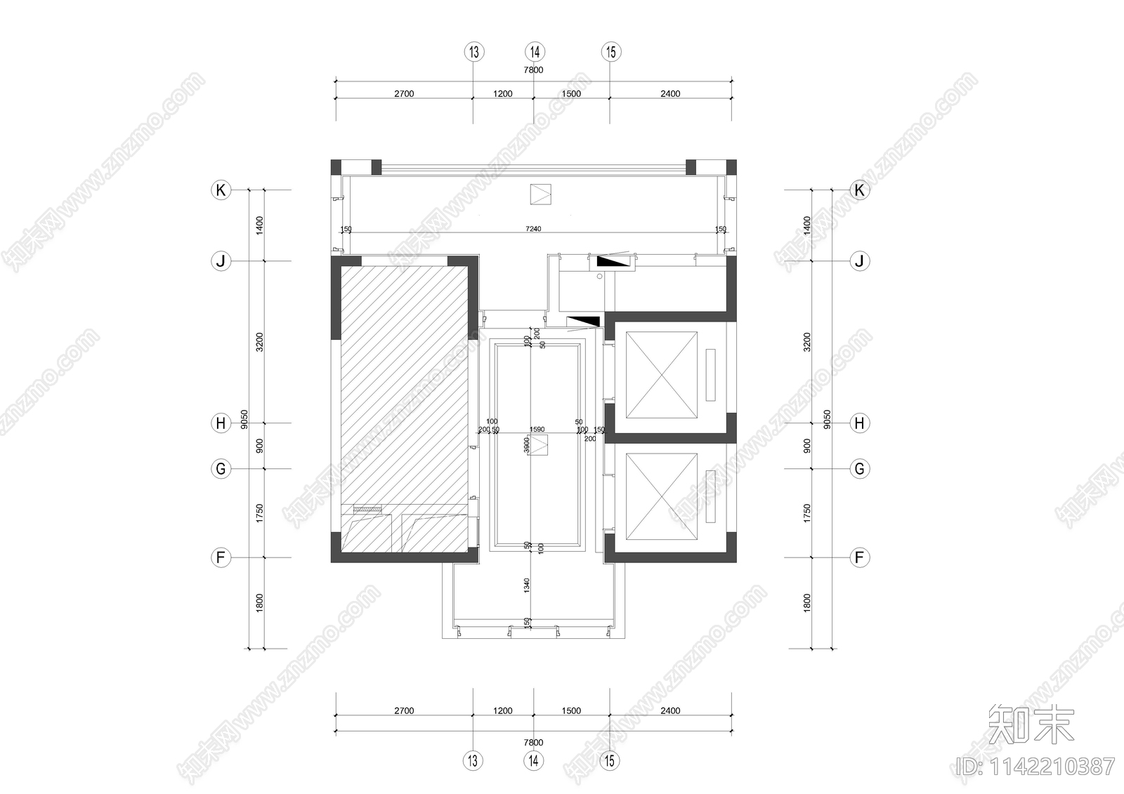 住宅电梯间cad施工图下载【ID:1142210387】