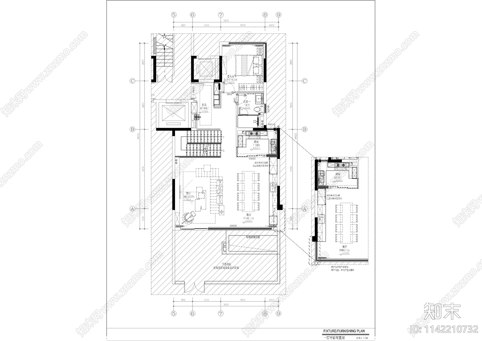 精装叠拼别墅样板间cad施工图下载【ID:1142210732】