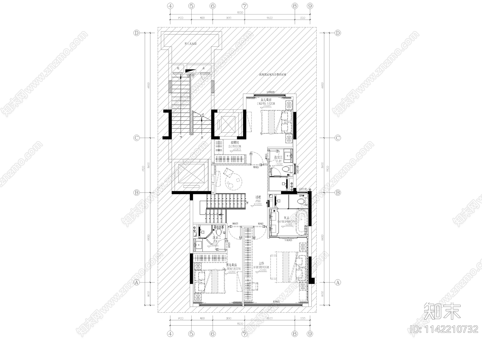 精装叠拼别墅样板间cad施工图下载【ID:1142210732】