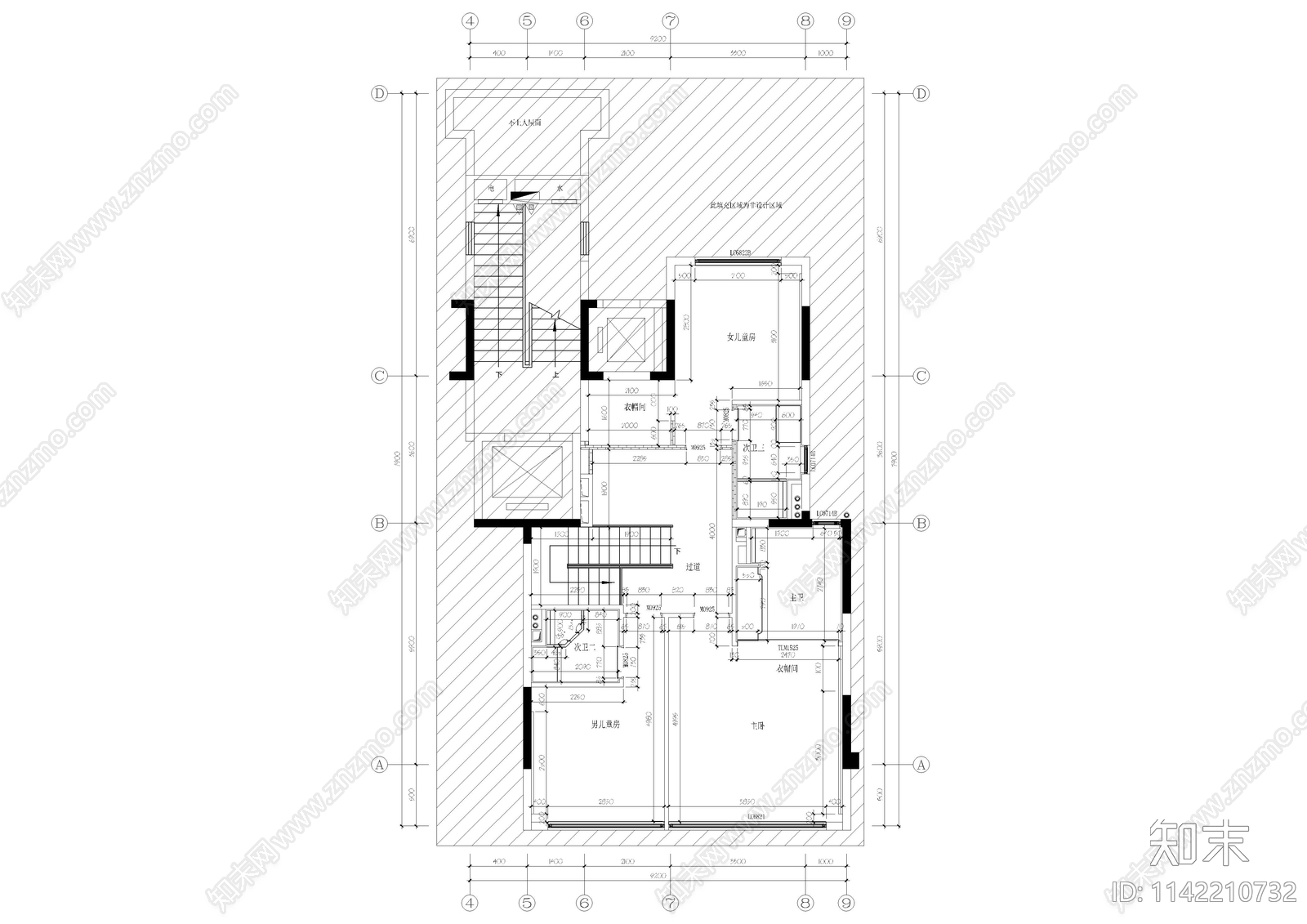 精装叠拼别墅样板间cad施工图下载【ID:1142210732】