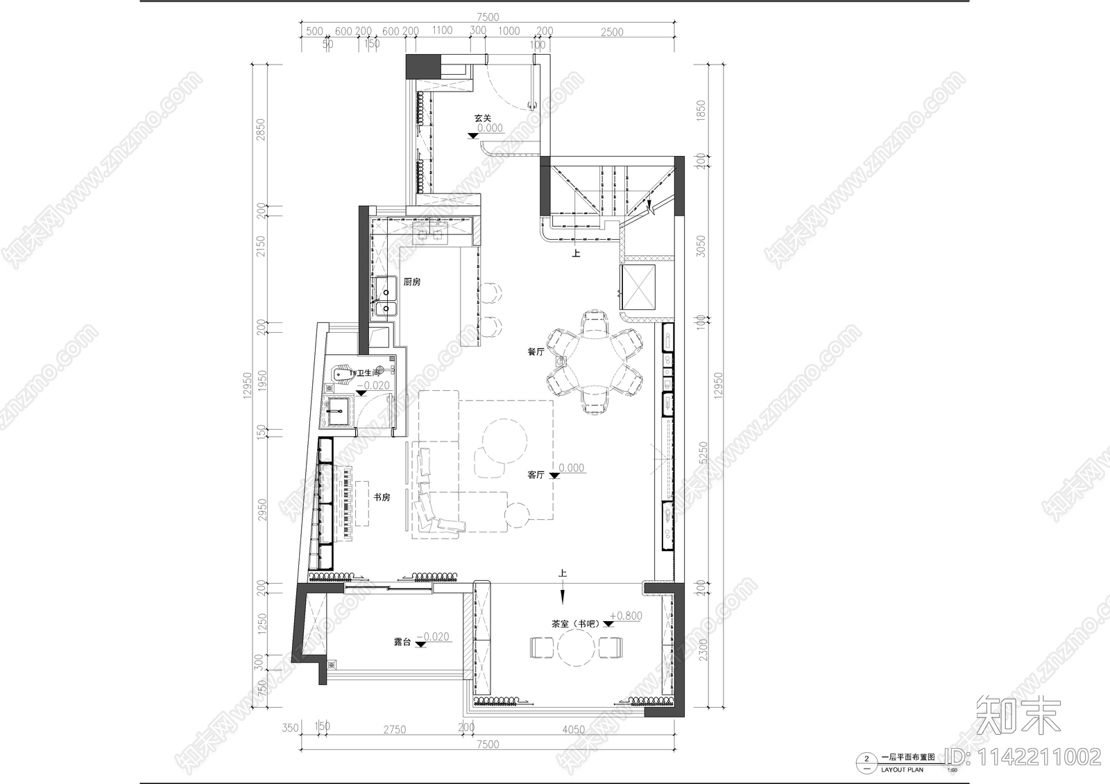 现代简约万科复式样板间全套cad施工图下载【ID:1142211002】