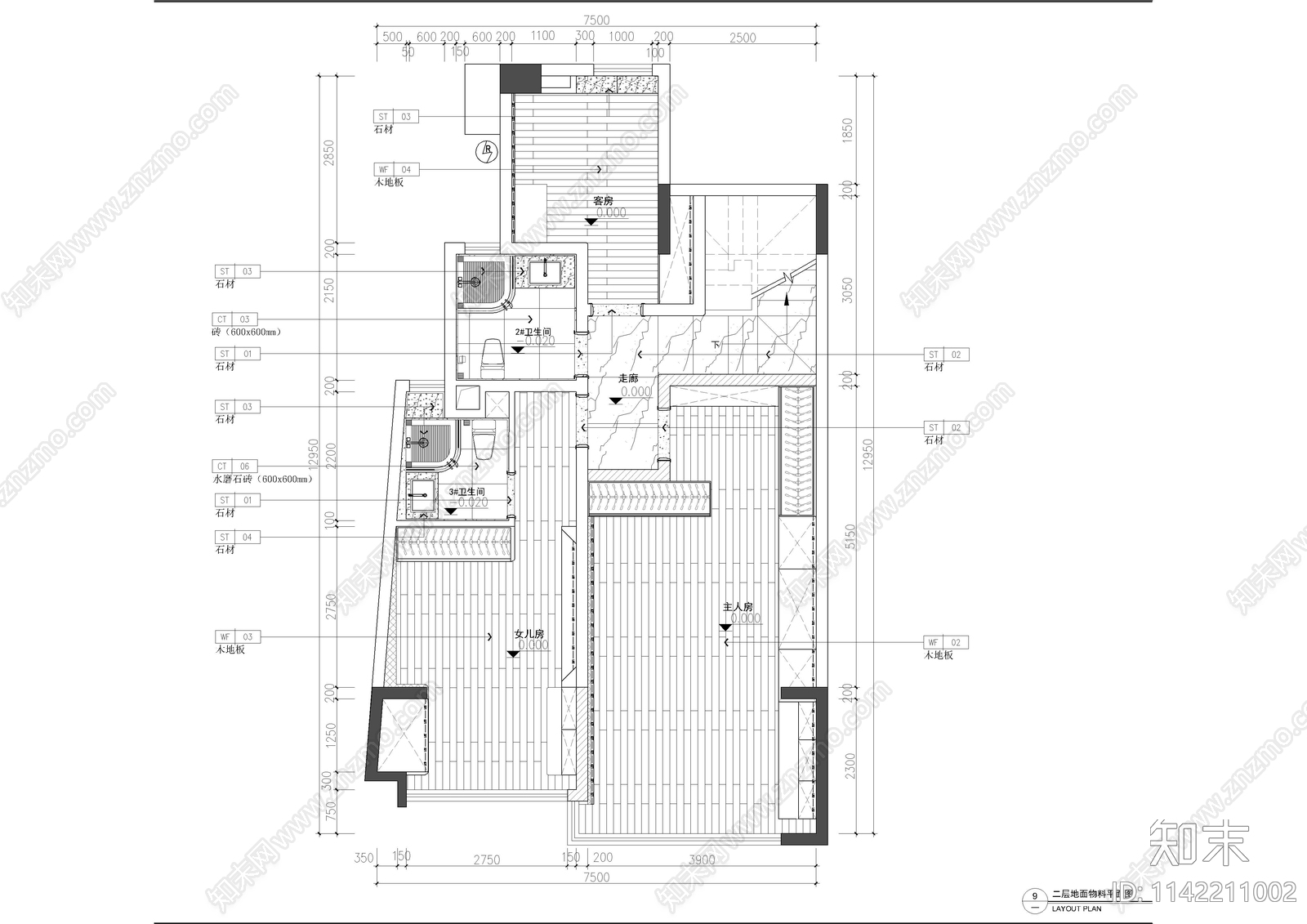 现代简约万科复式样板间全套cad施工图下载【ID:1142211002】