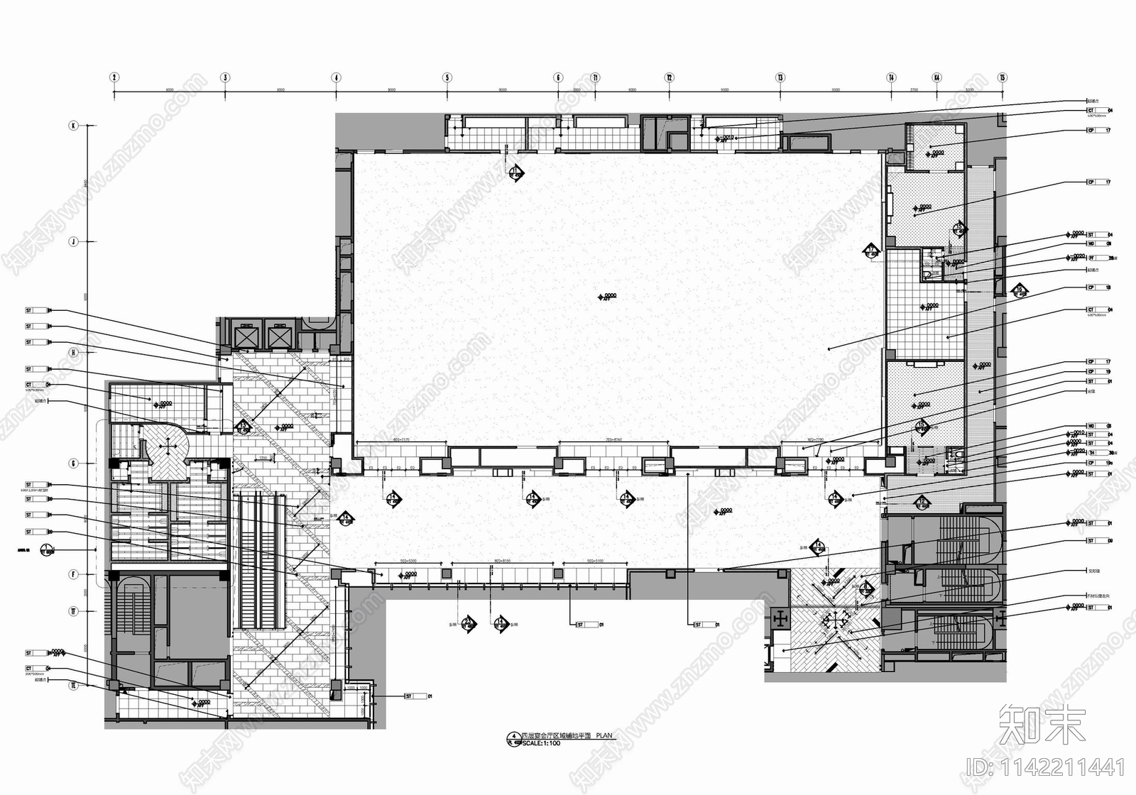 2300㎡宴会厅室内cad施工图下载【ID:1142211441】